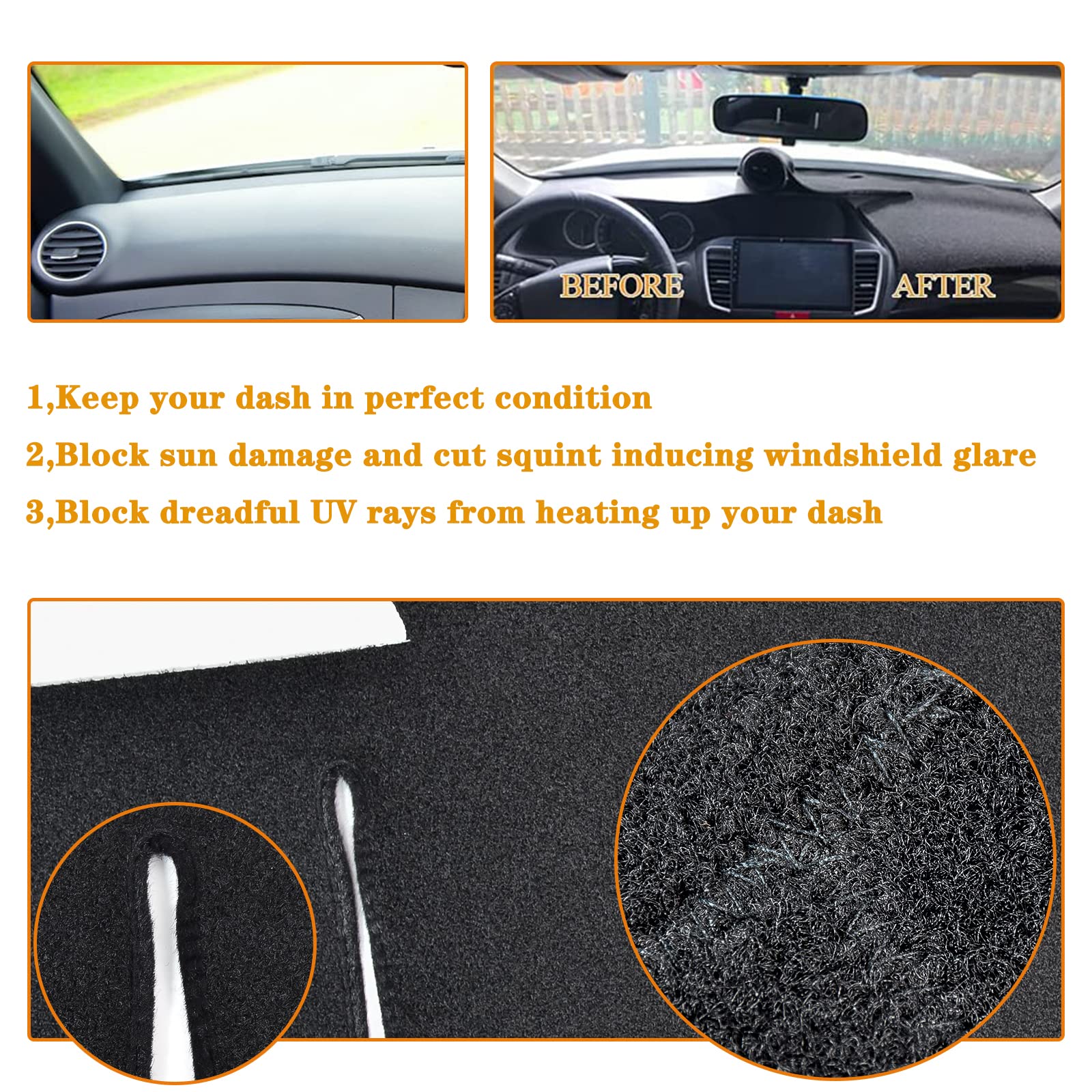 Hex Autoparts Dash Cover Mat Dashboard Pad Replacement For 1998-2004 Chevy S10 Pick Up (Black)