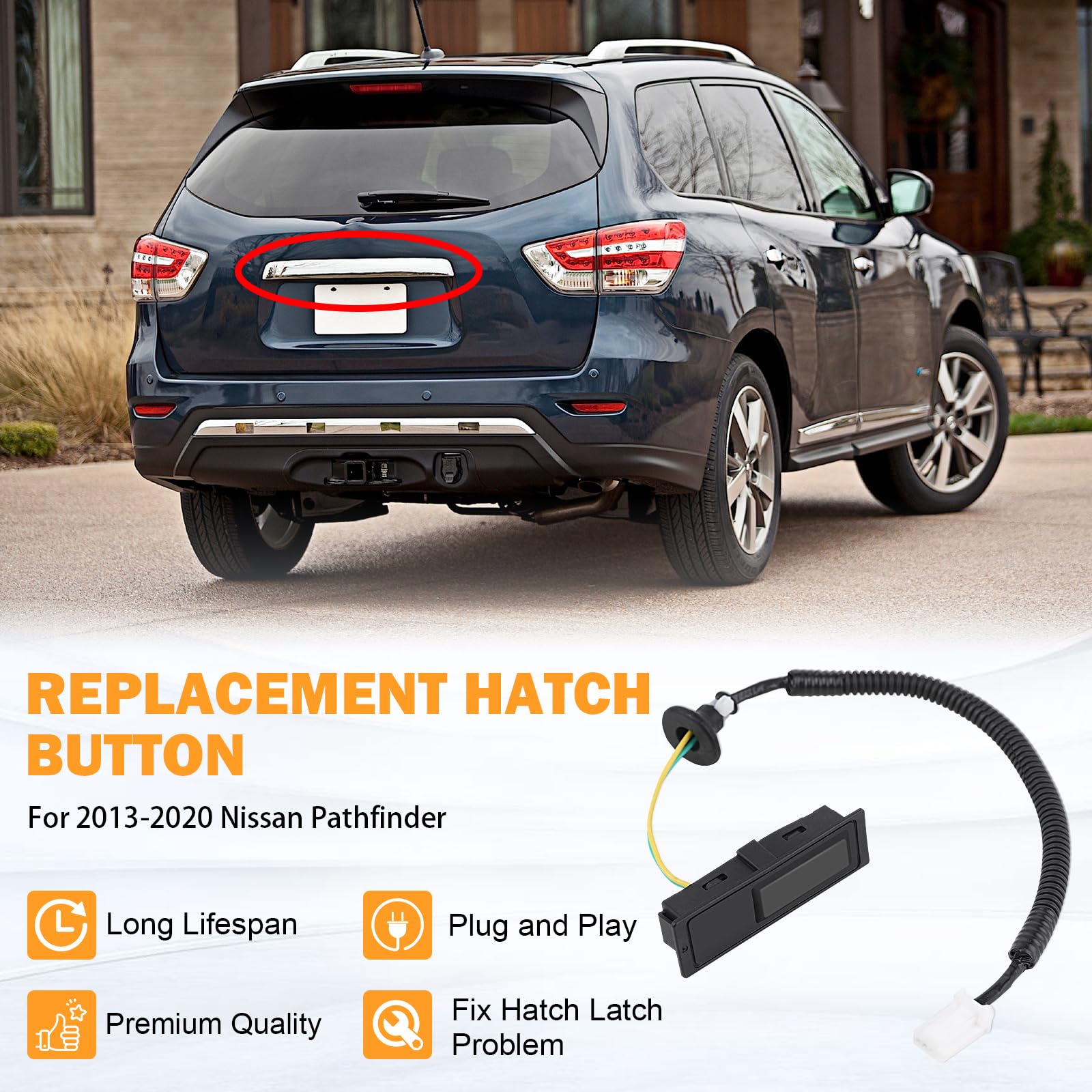 Yinlowa 25380-3JA0B Hatch Button Trunk Latch for Nissan Pathfinder 2013-2020, Black Plastic Release Switch