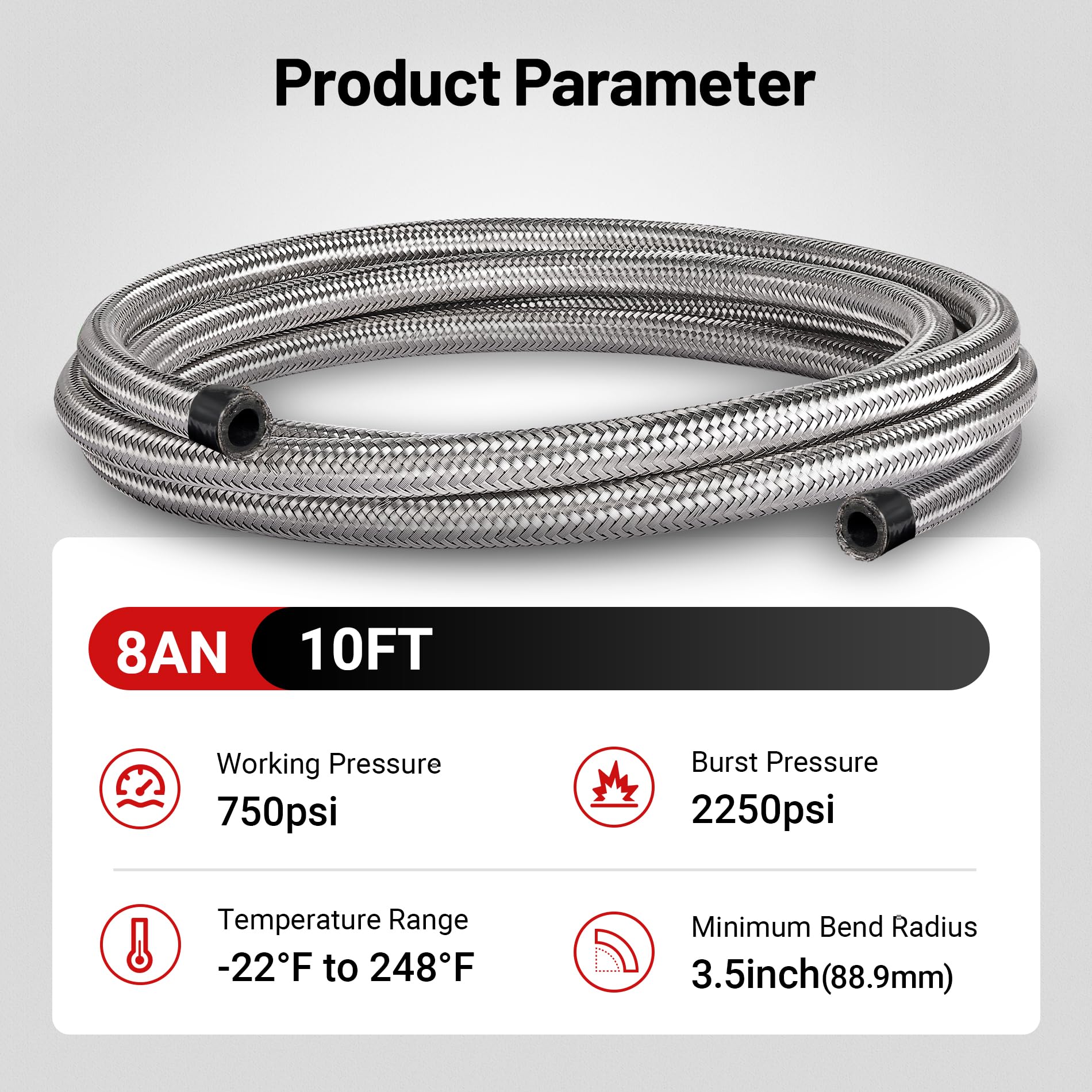 Evil Energy 8An Fuel Line, An8 Braided Fuel Hose Nylon Cpe 10Ft Silver