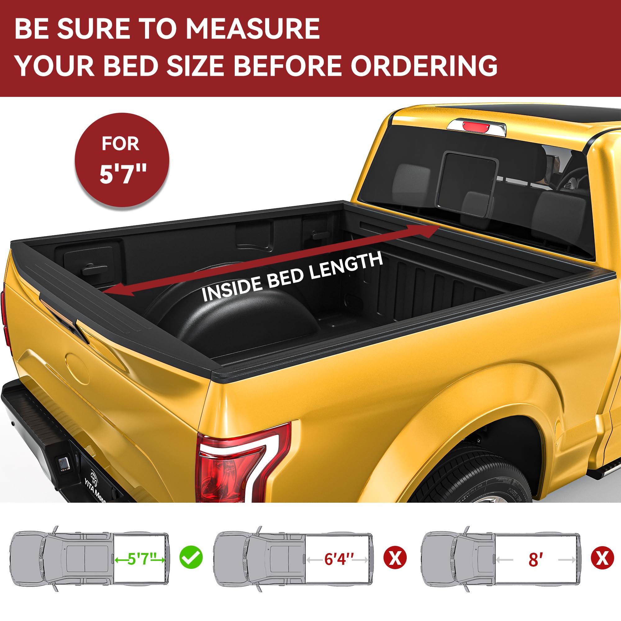 Yitamotor Soft Quad-Fold Tonneau Cover Fits For Dodge Ram 1500 5.7Ft Bed 2009-2025 (Inclu. Classic & New) Without Rambox