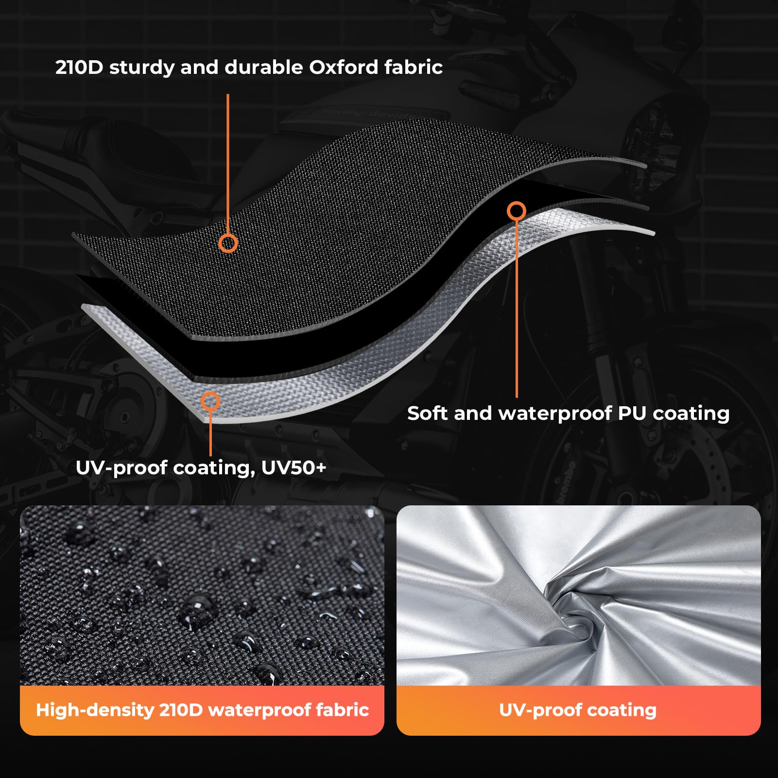 210D Heavy Duty Waterproof Motorcycle Cover, All Season Durable Sunproof Waterproof Scooter Cover with Windproof and Security Sy