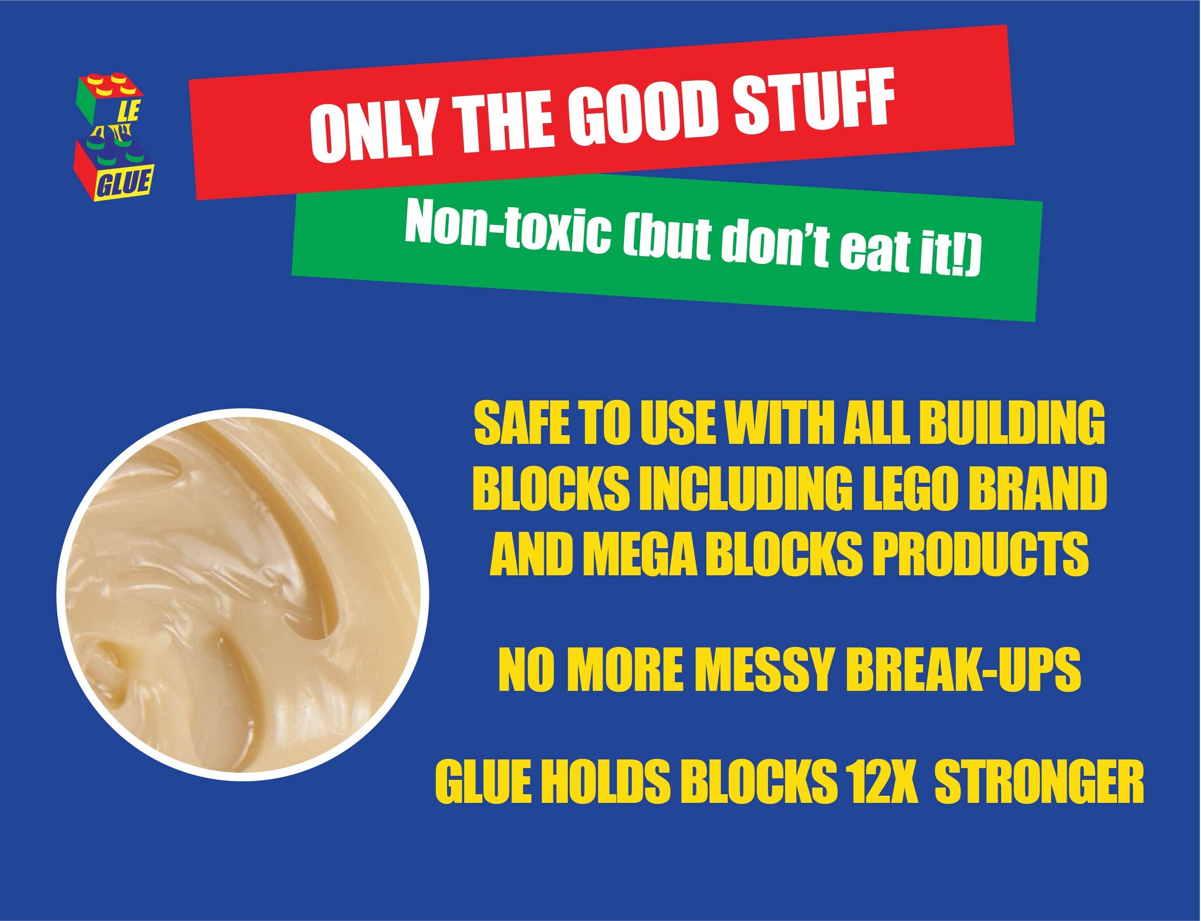 Le-Glue Temporary Adhesive - 3 Pack, Clear, Non-Toxic, Safe for Kids, Ideal for Plastic Building Blocks
