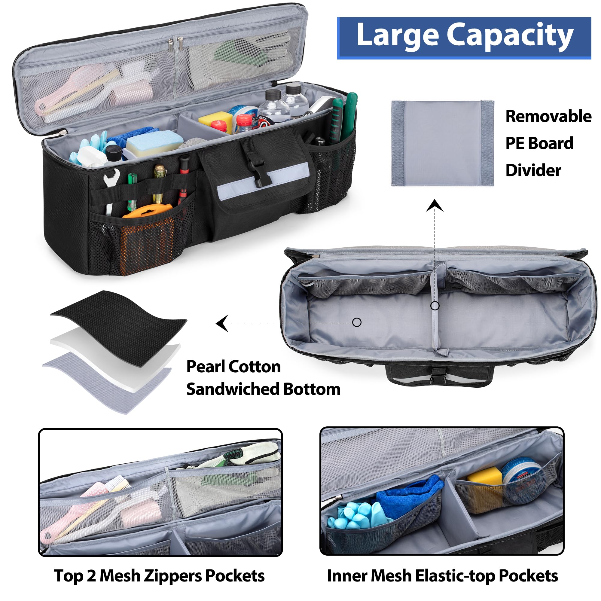 GRAOSO Car Trunk Organizer for Toyota FJ Cruiser 2007-2021, Black Nylon with Adjustable Loops & Multi Pockets, Model CAGS01501