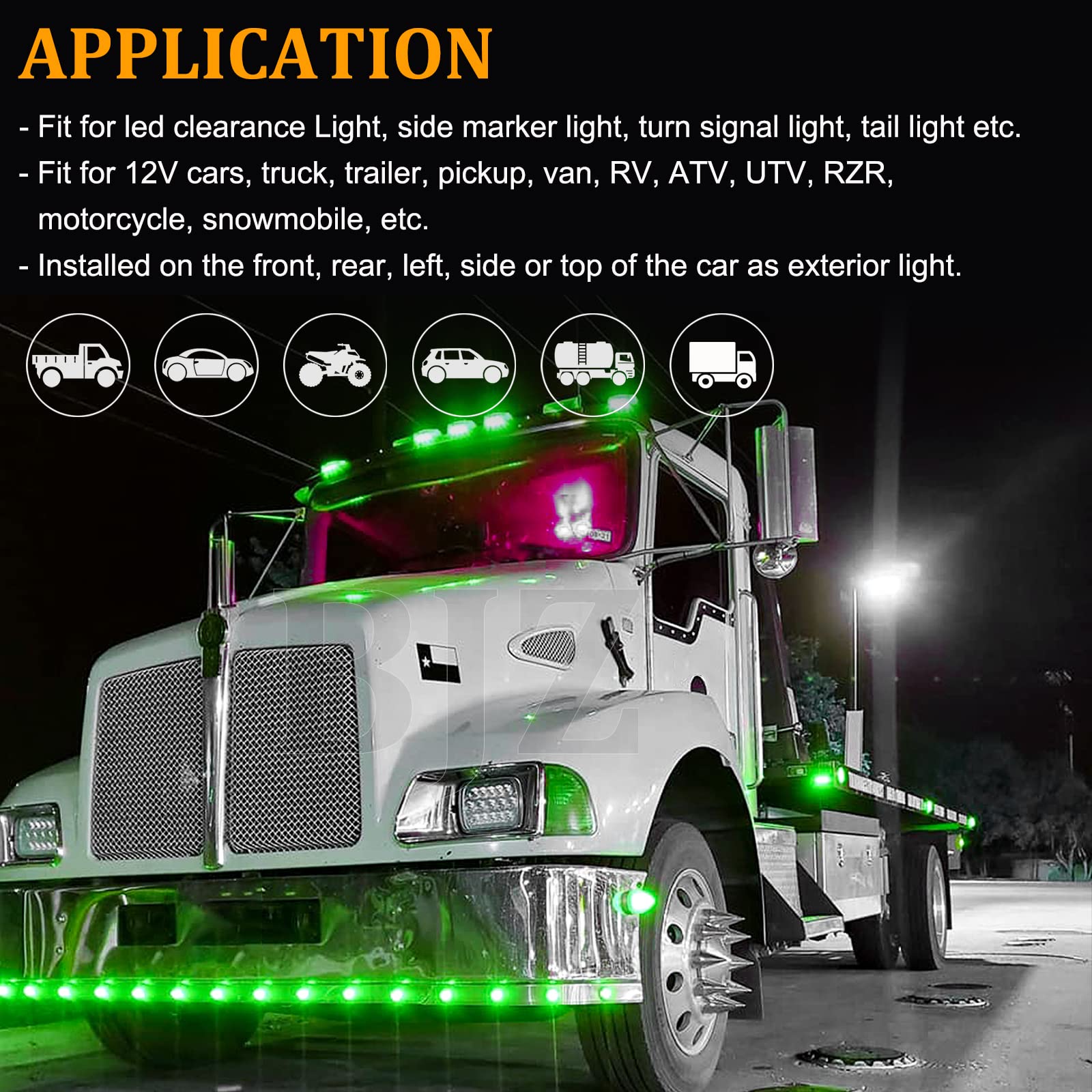 Bjz 3/4'' Led Trailer Marker Clearance Lights Green Round 12V Led Side Marker Front Rear Stop Turn Signal Tail Indicator Light W