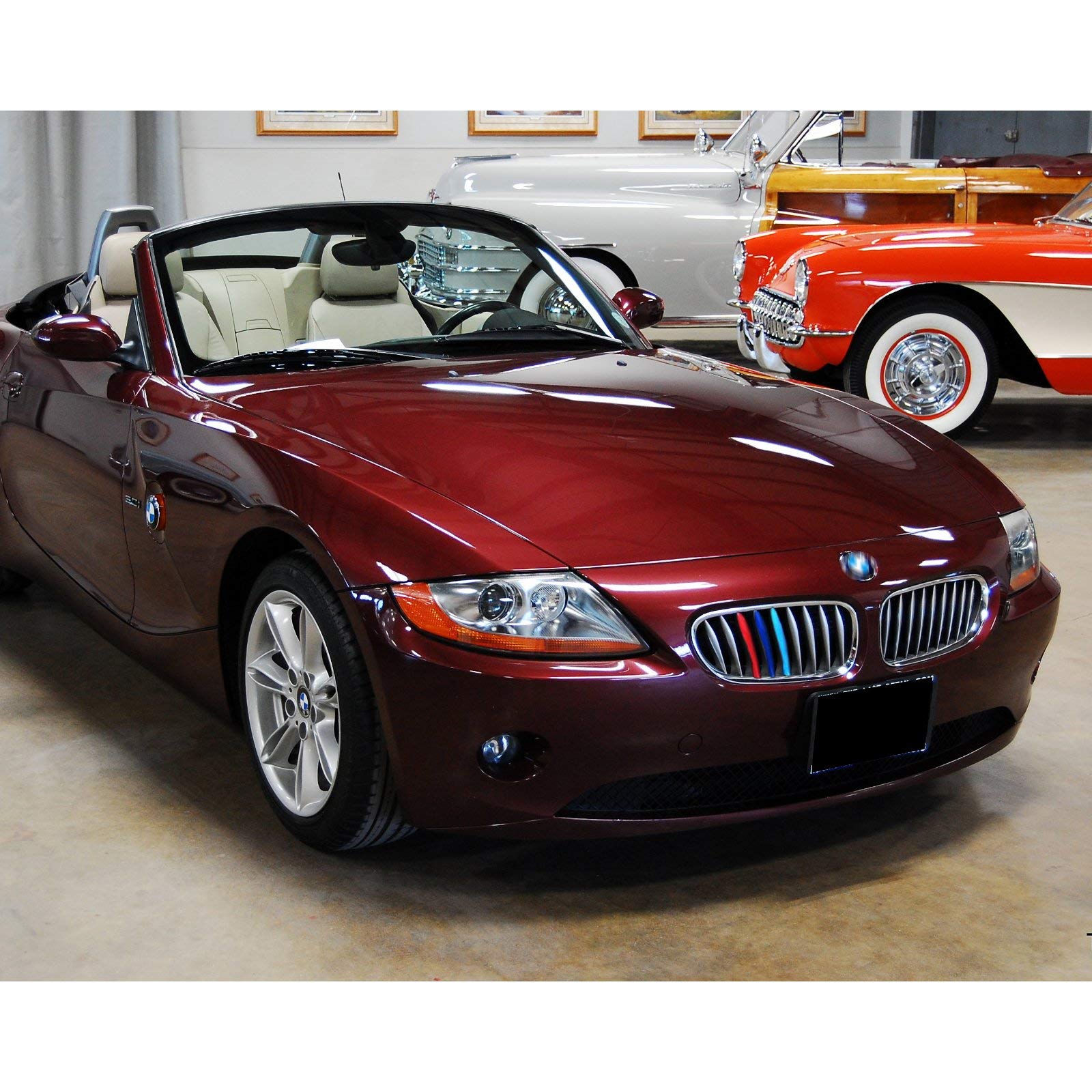 Xotic Tech M-Colored Tri Grille Insert Trims Strips, Front Center Kidney Grilles Compatible With Bmw E85 E86 Z4 2002-2008 (9 Beams)