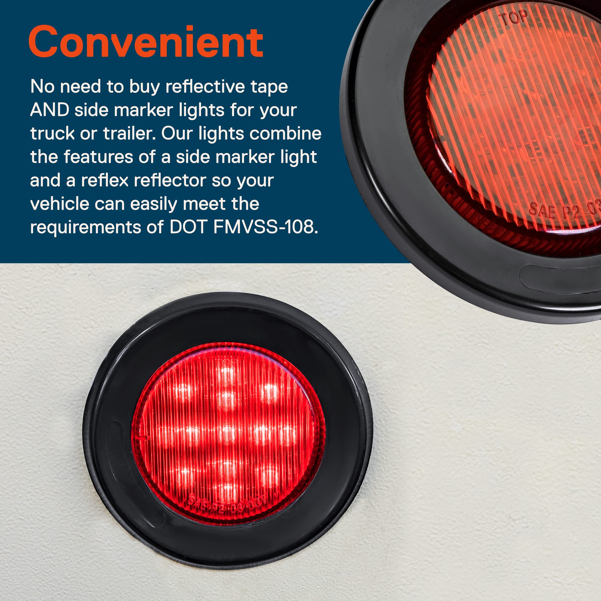 True Mods 2.5'' 12V Red Round 13 Led Light [2 In 1 Reflector] [Polycarbonate] [Dot Approved] [Grommet & Plugs] [2 Year Warranty]