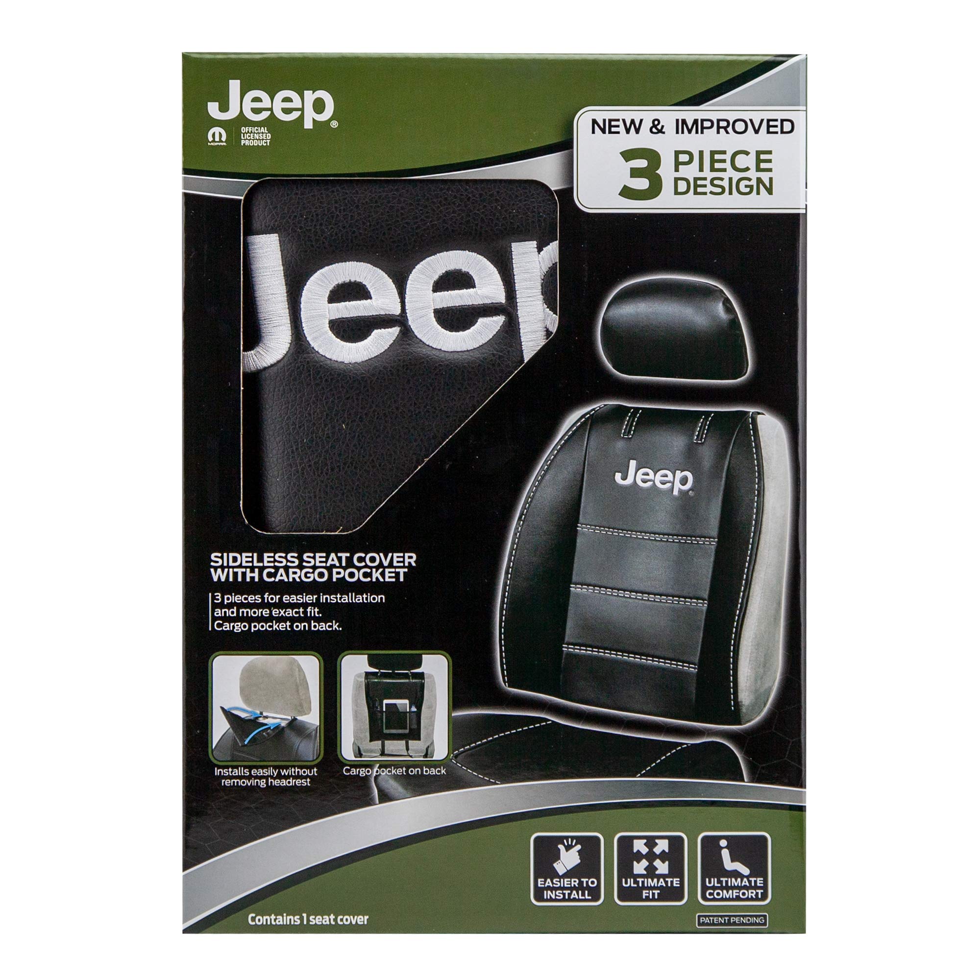 Plasticolor 008631R01 Deluxe Seat Cover Compatible with Jeep Embrodired Logo High Contrast Stitching Premium 3 Piece Sideless Ca