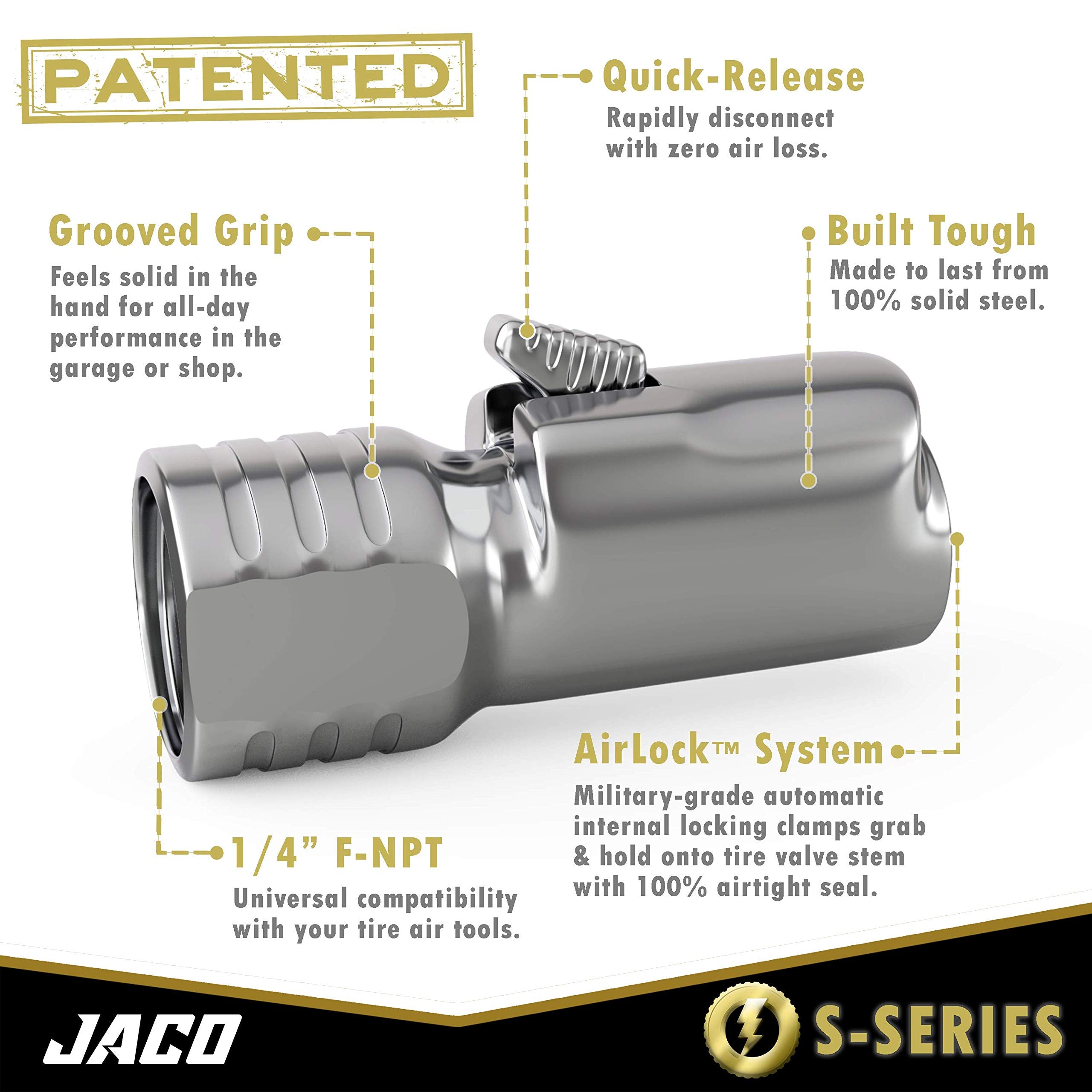 JACO Lightning S-Series Tire Air Chuck - 1/4'' F-NPT | Open Flow (2 Pack)