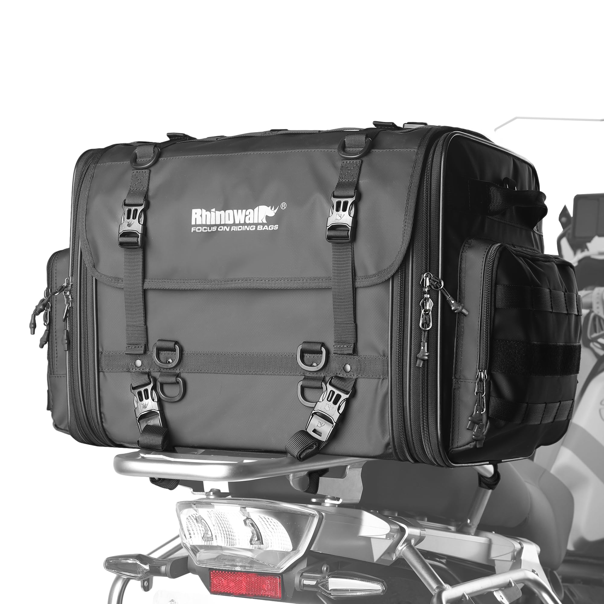 Rhinowalk Motorcycle Tail Bag, Expandable Motorcycle Travel Luggage Bags 80L, Waterproof All-Weather Trunk Rack Bag With Sissy B