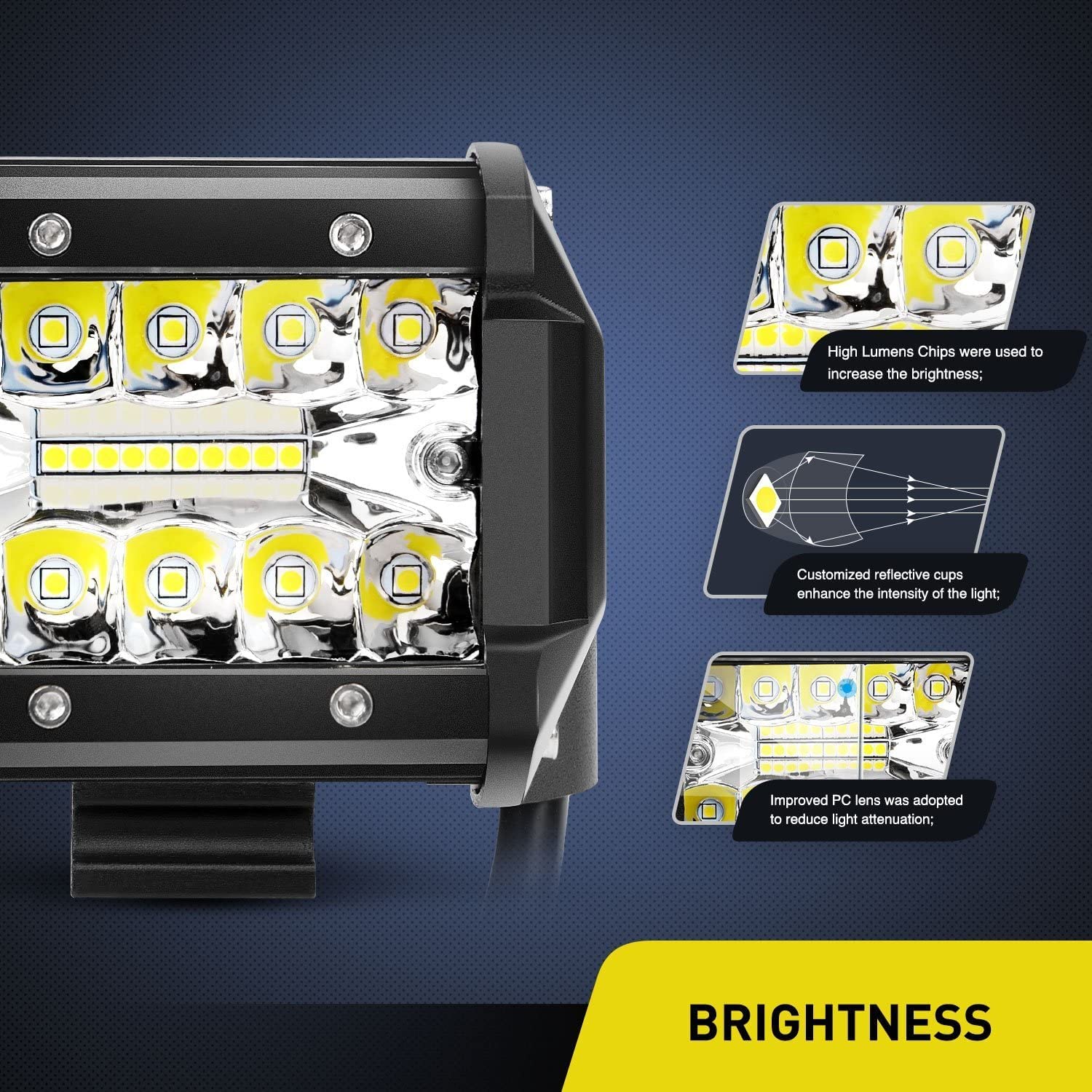 Nilight 2PC 4-Inch 60W LED Flood Spot Combo Lights, White, Aluminum, Model ZH440, Includes Mounting Brackets & Wiring Harness