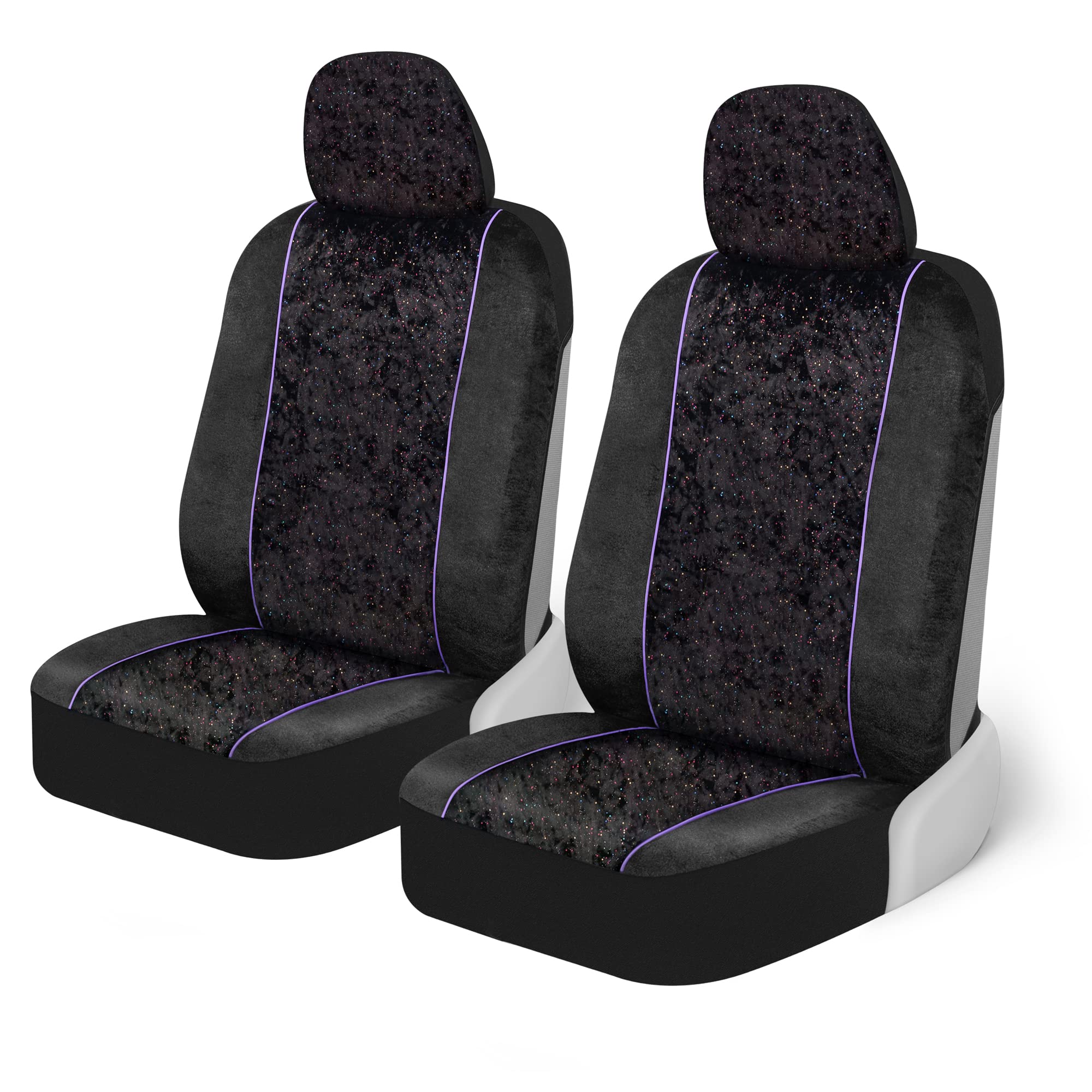Bdk Black Stardust Car Seat Covers For Front Seats, 2 Count.Glitter Pattern Front Seat Cover Set With Matching Headrest, Sideles