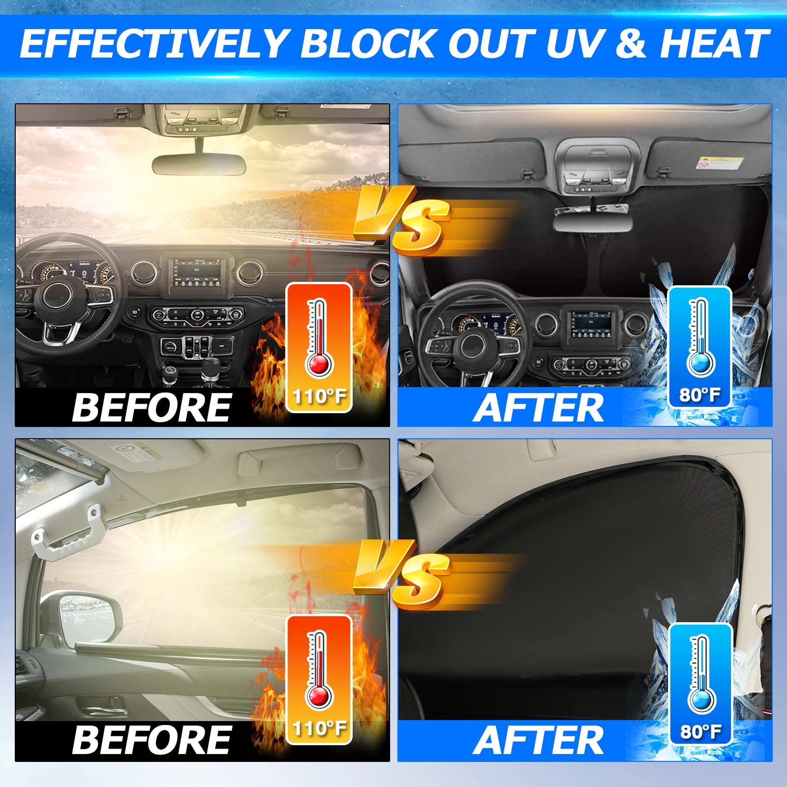 Karltys 3Pcs Windshield Sun Shade For 2018-2024 Chevy Equinox, Thickened Reflective Front And Side Window Sunshade Custom Fit Eq