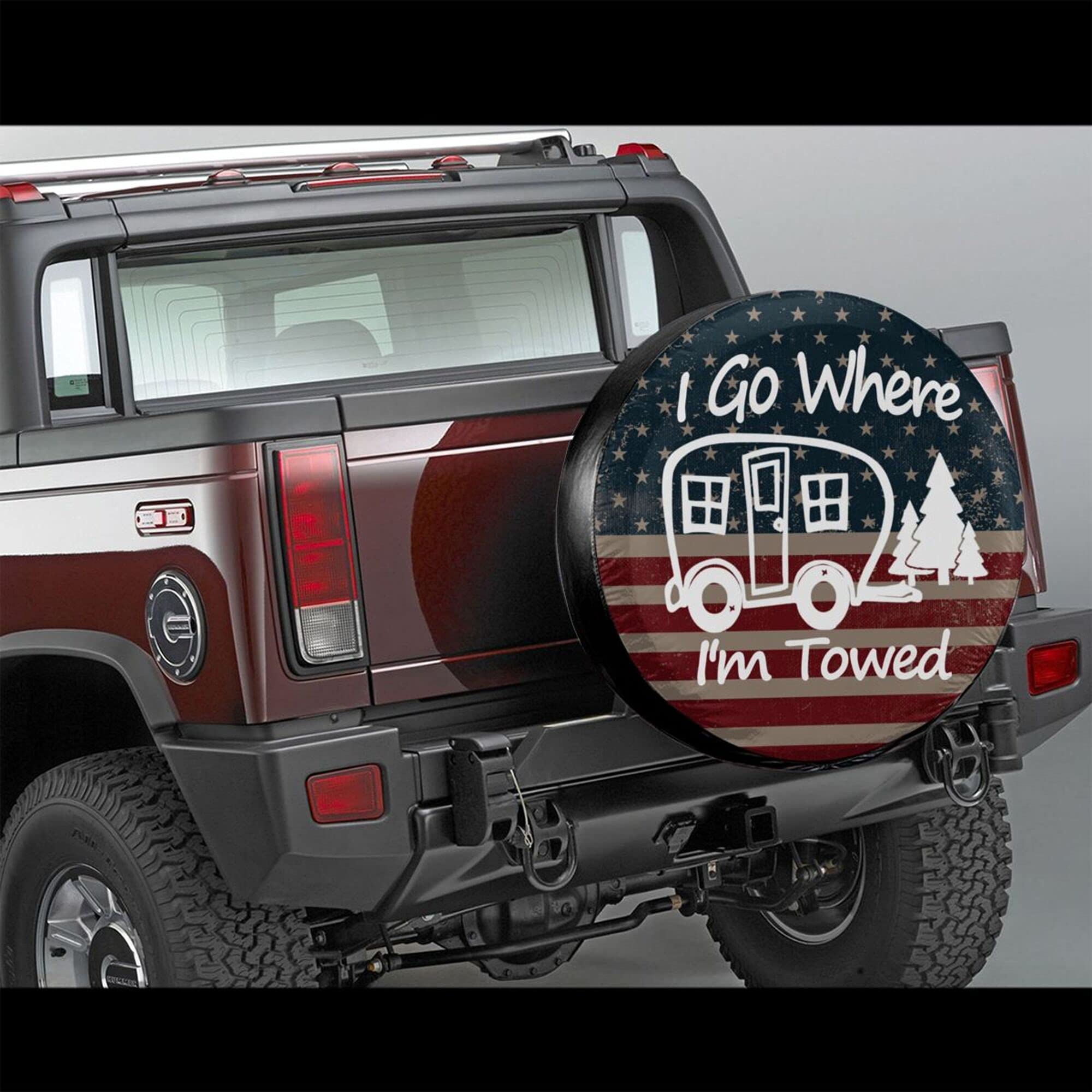 I Go Where I'M Towed American Flag Spare Tire Cover Waterproof Dust-Proof Universal 14 Inch Wheel Camper Spare Tire Cover Fit Fo