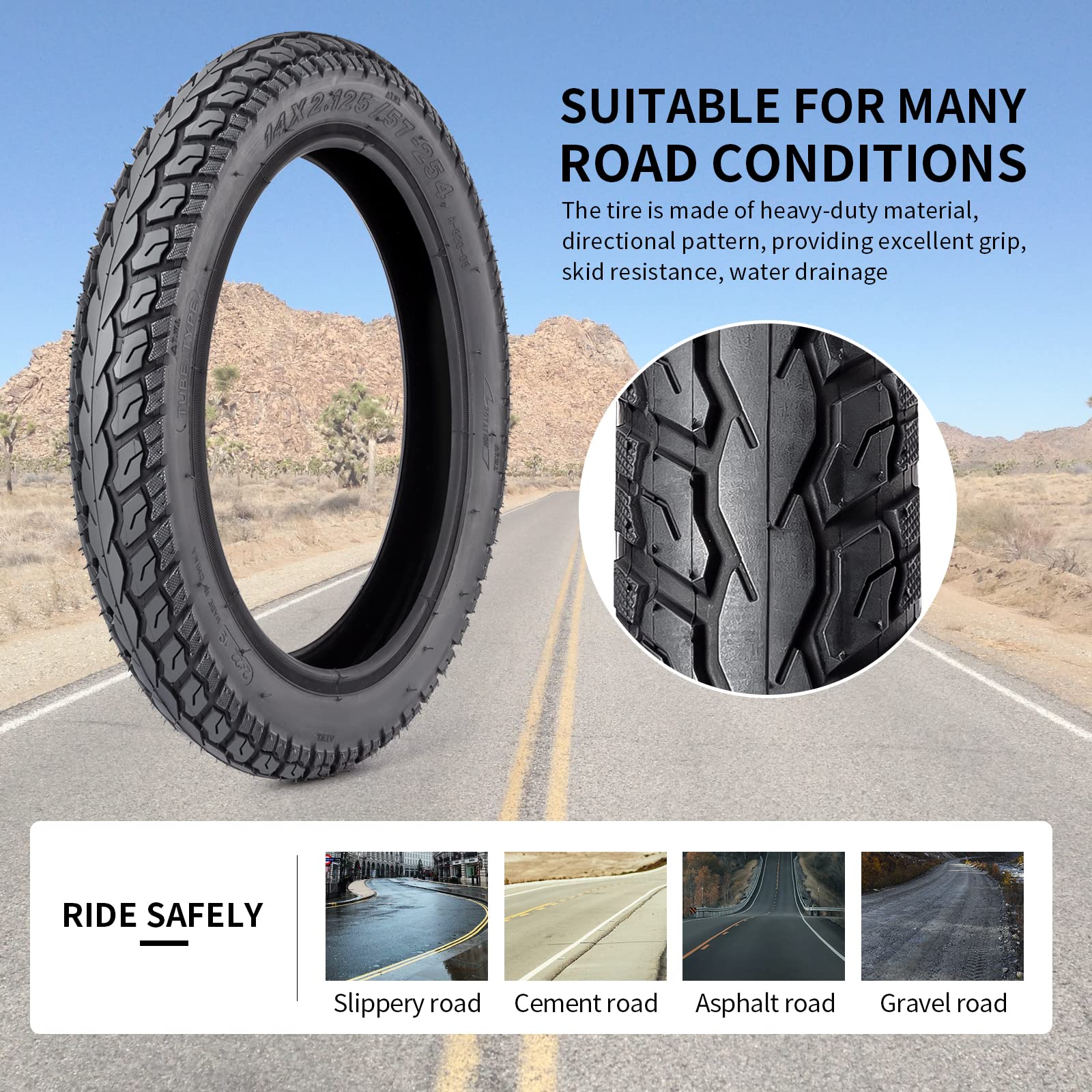 StaiBC Heavy-Duty Electric Scooter Tire Tube Set, 14x2.125 Rubber with Angled Valve Stem, Inflatable for E-Bikes and Scooters