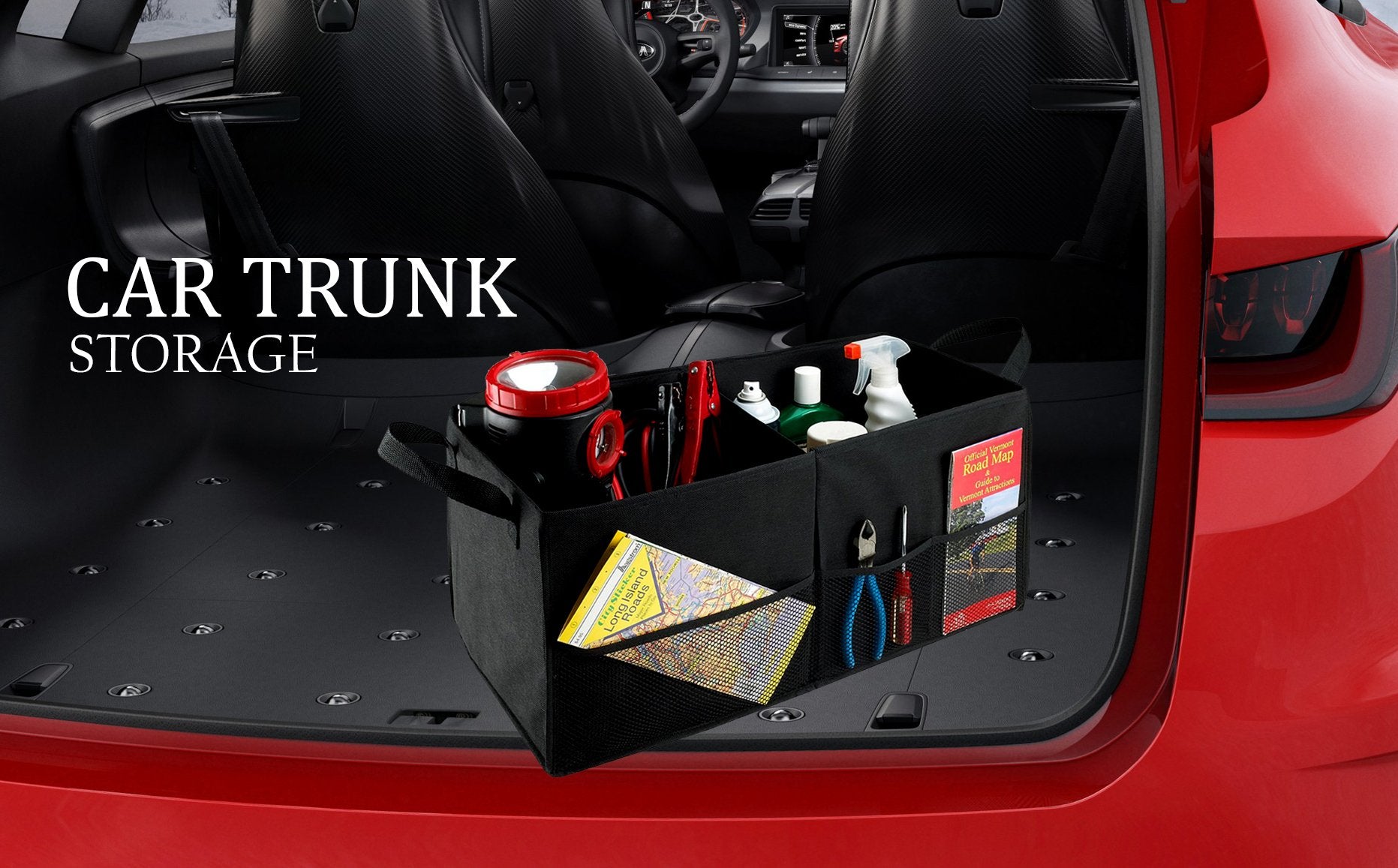 Handy Laundry Fold-Away Car Trunk Organizer - Non-Slip Securing Fasteners - 22 x 10 x 11 Inches - Prevents Shifting and Rolling