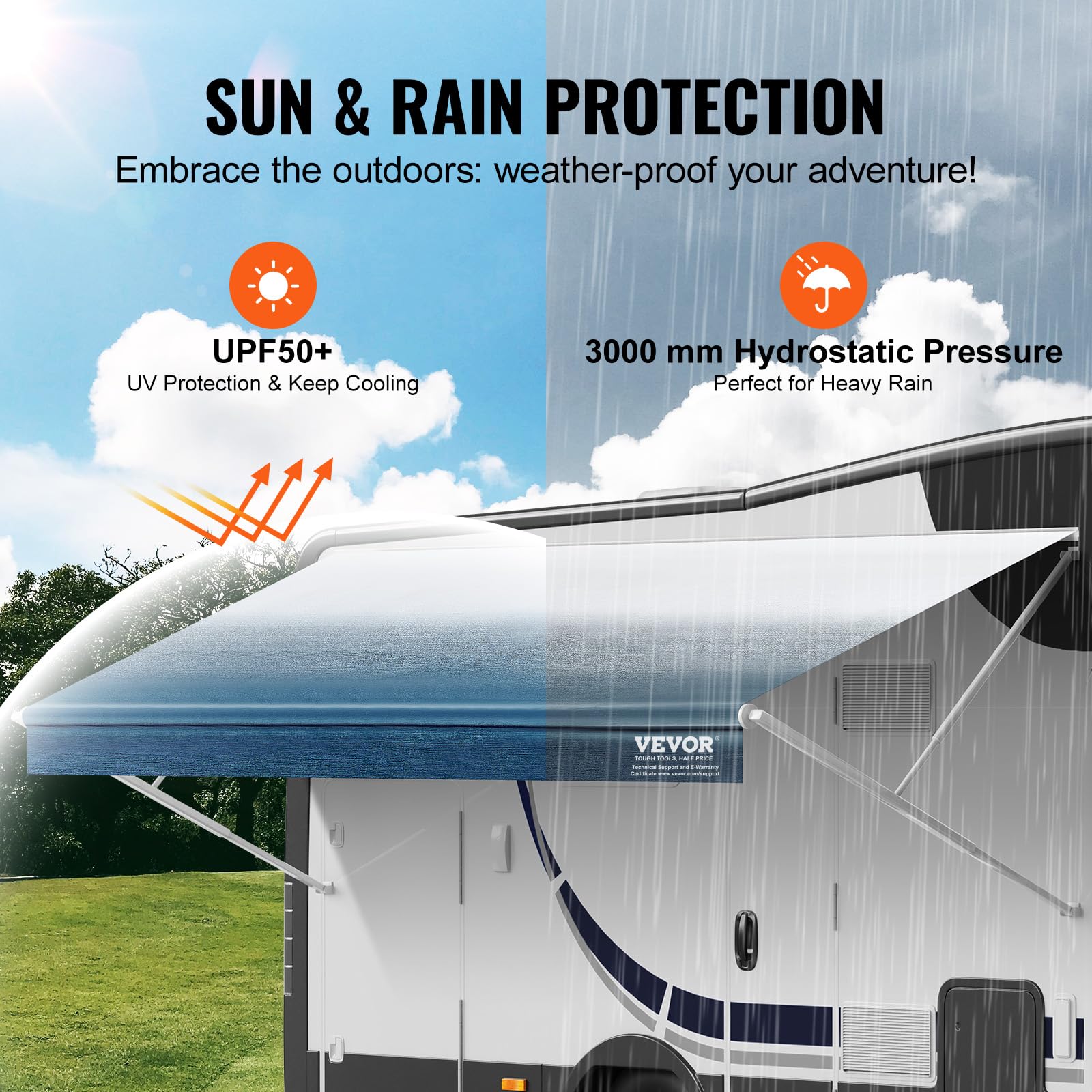 Vevor Rv Awning Fabric Replacement, 13'2'' Fabric Length For 14' Awning, Heavy Duty 3-Ply 16Oz Pvc Camper Awning Fabric, Waterpr