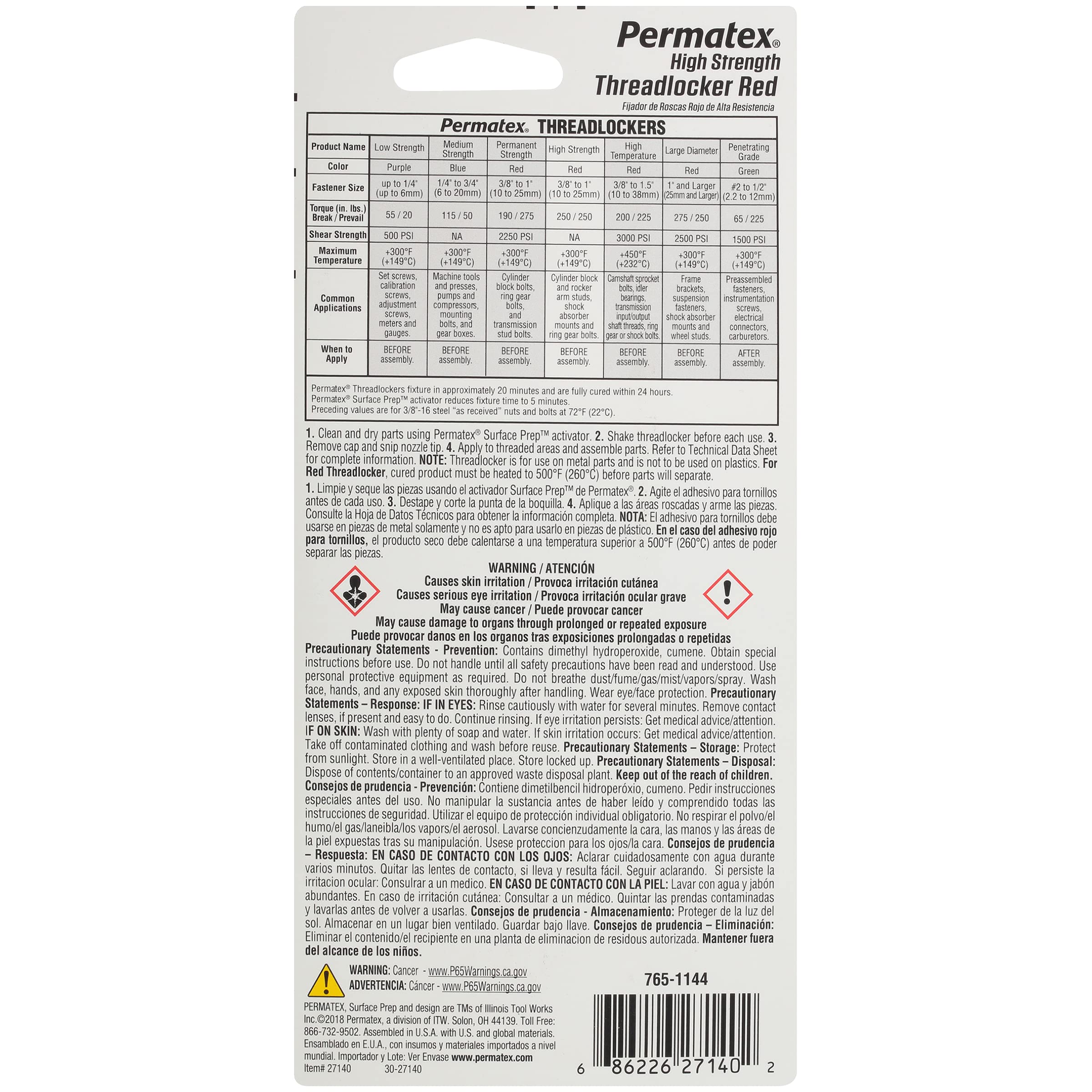 Permatex 27140 High Strength Threadlocker Red, 36 Ml