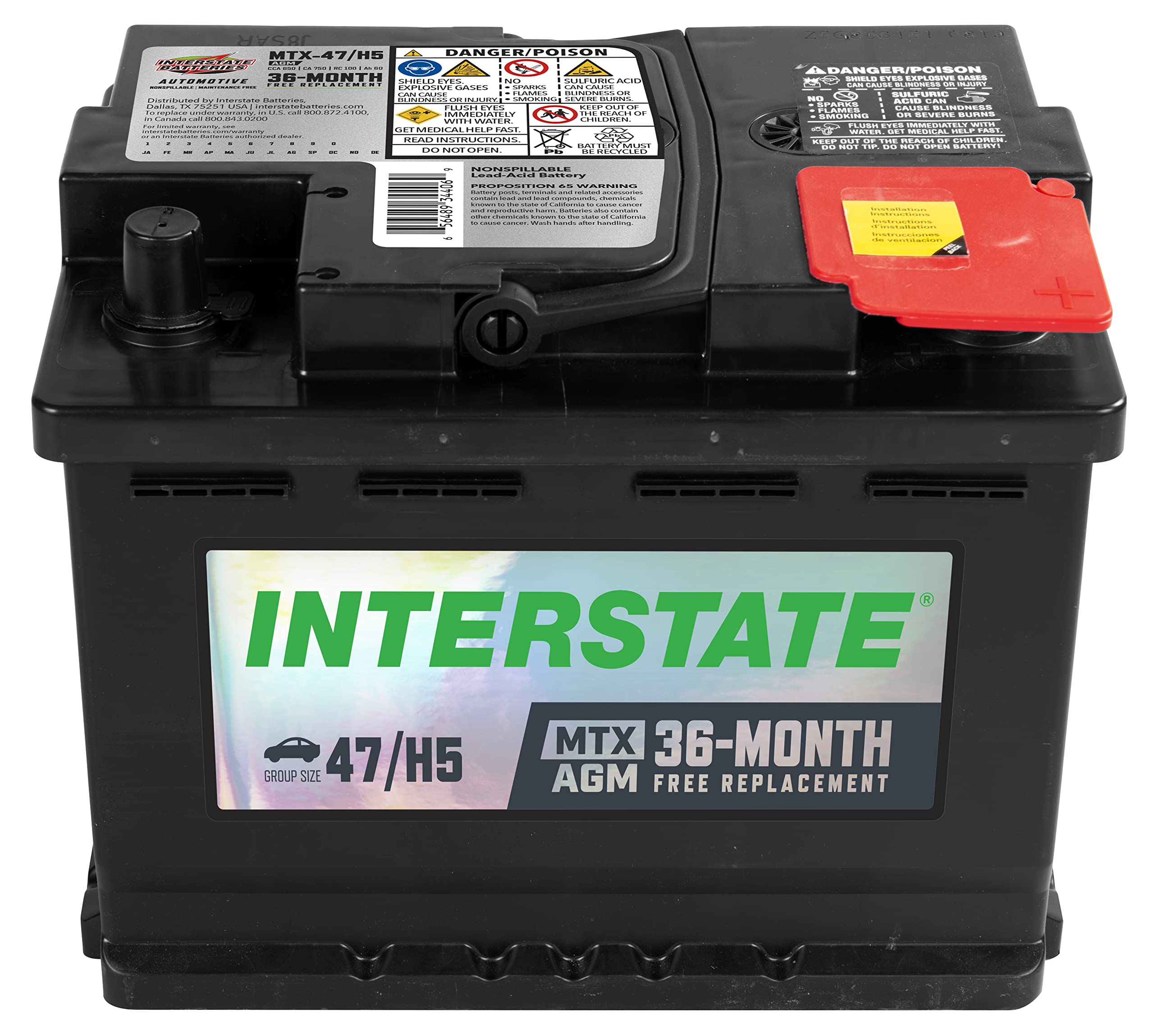 Interstate Batteries Mega-Tron Automotive Battery 12V 60Ah (Group Size H5, 47) 650CCA SLI AGM Automobile Replacement Battery for