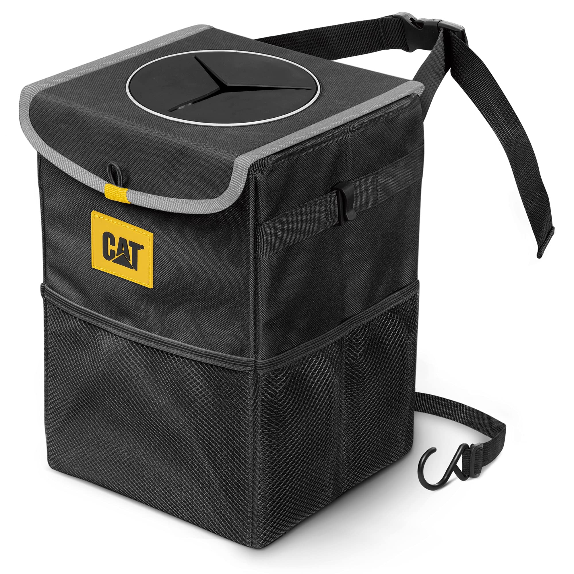 CAT Premium Car Trash Can with Lid Storage Pockets Waterproof Garbage for Auto Multipurpose Storage Organizer Bin - 100% Leak-Pr