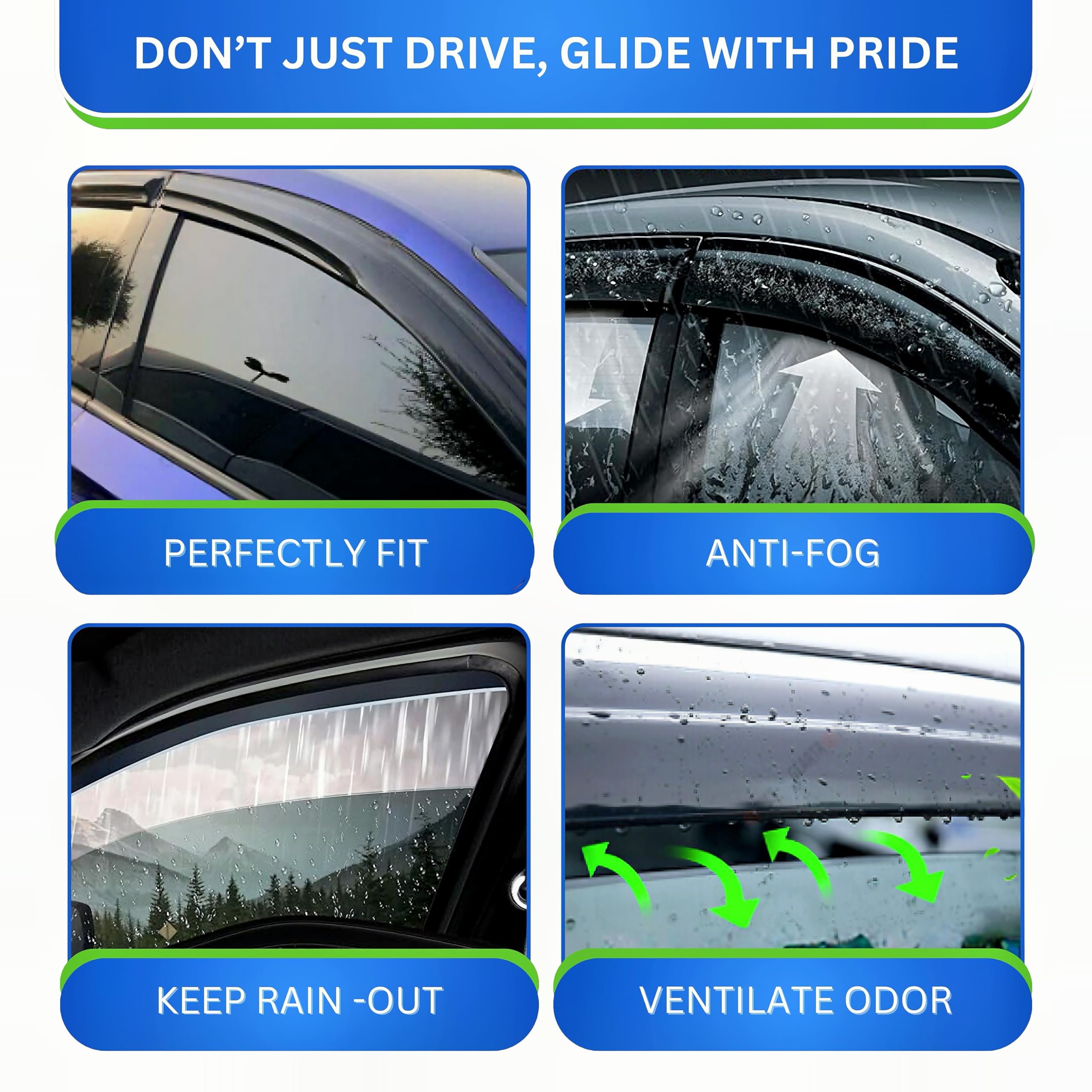 Kpy Window Visor Compatible With Kia Forte Sedan 2019-2024, 4Pc Rain Guard Side Window Vent Deflectors Tape-On Mugen Style, 2019