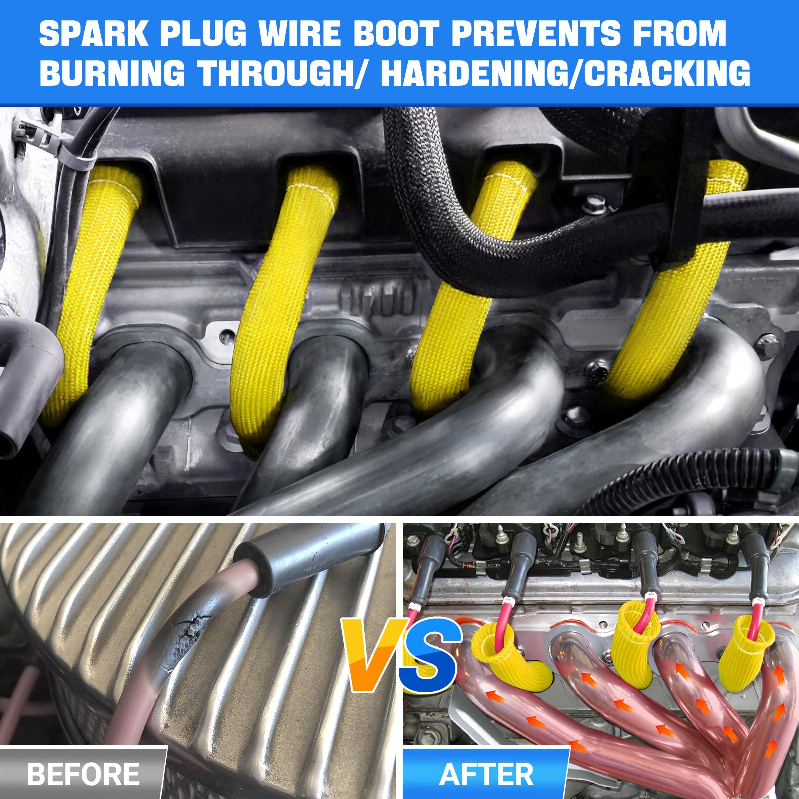 SHINEHOME Spark Plug Heat Shield Sleeve for 8PCS Wire Boots, Yellow, Model 80007761