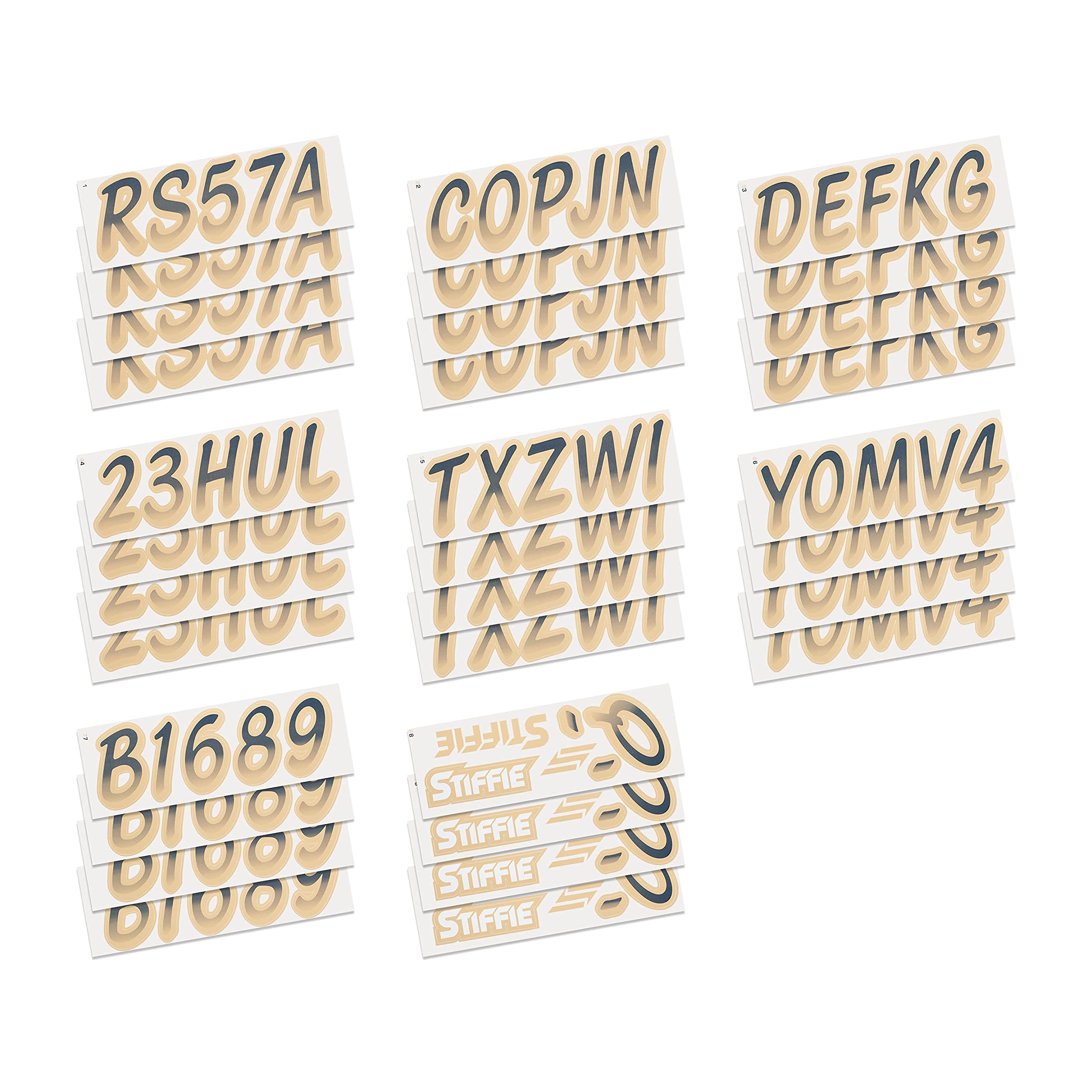 STIFFIE Whipline Navy/Tan 3'' Boat & PWC Registration Decals  Numbers Letters Stickers