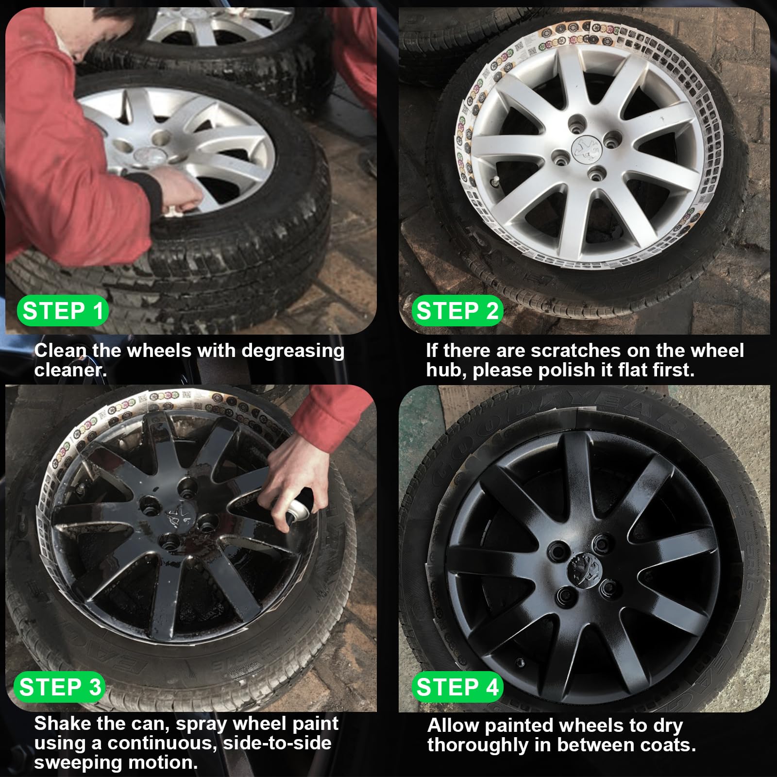 NADAMOO Aluminum Wheel Spray Paint, Gloss Black, 2 Cans, 13 Oz Each - Aerosol Car Rim Recolor & Metal Surface Protection