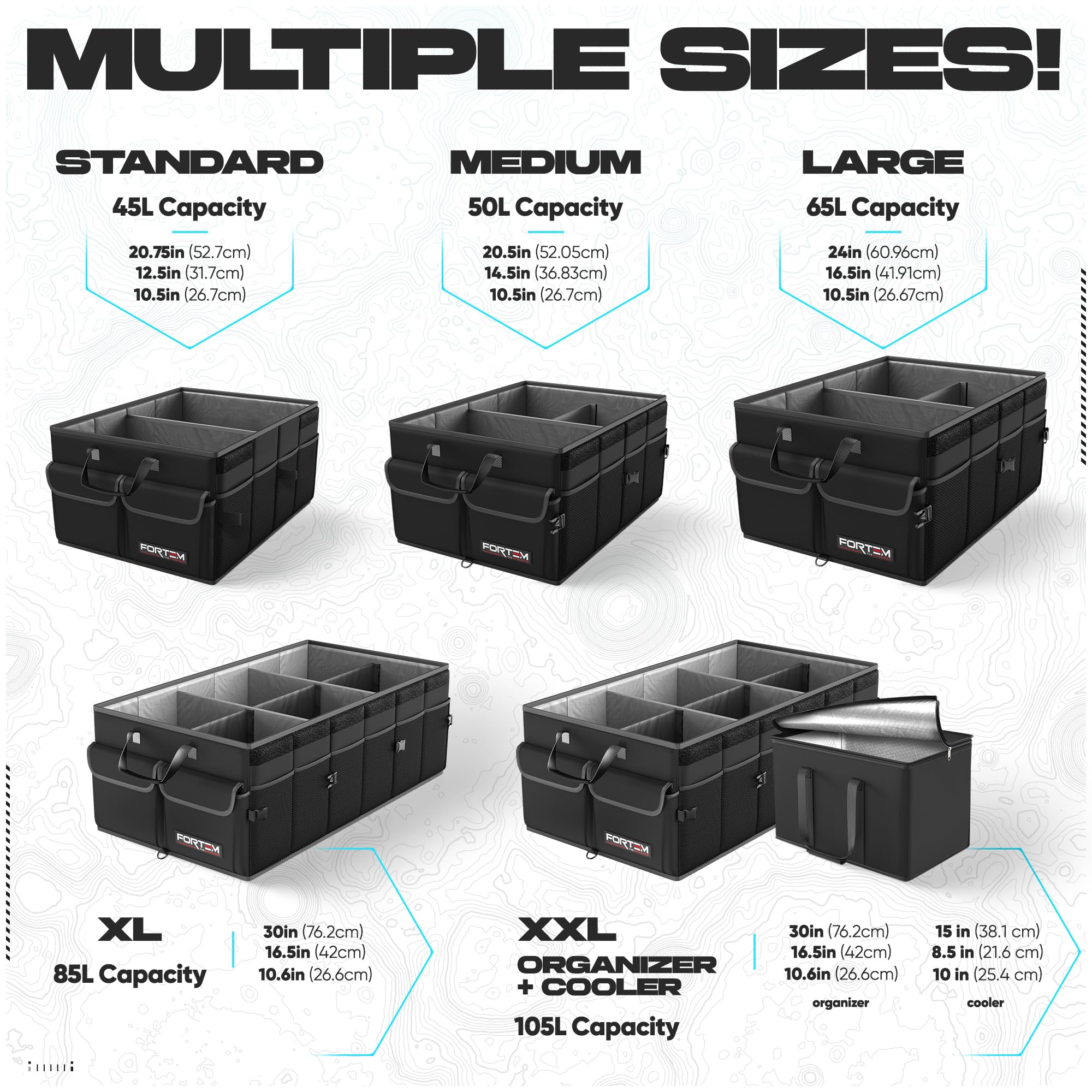 Fortem Car Trunk Organizer With Cooler, Car Storage Organizer, Collapsible Multi Compartment Car Organizer, Suv Trunk Organizer,