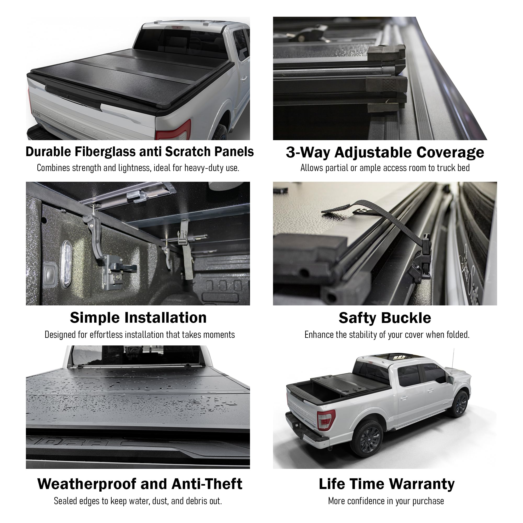 Toptiny Hard Folding Truck Bed Tonneau Cover|Htf081|Fits Dodge Ram 1500(2002-2025), 2500&3500(2003-2025) 8Ft Long Box W/O Rambox