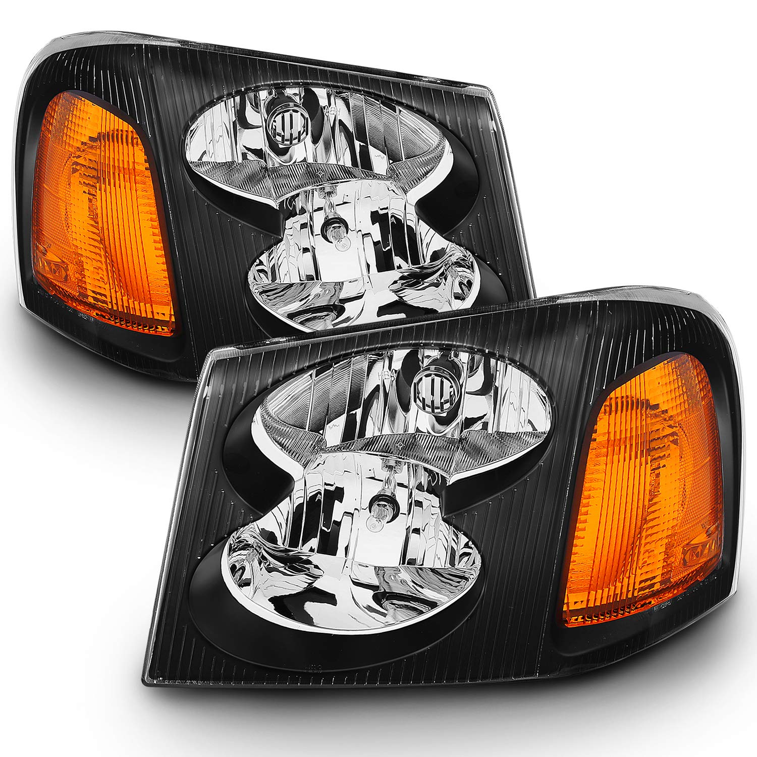 AmeriLite Black Headlight Set for GMC Envoy - Driver & Passenger Side with Hi/Lo Beam Bulbs