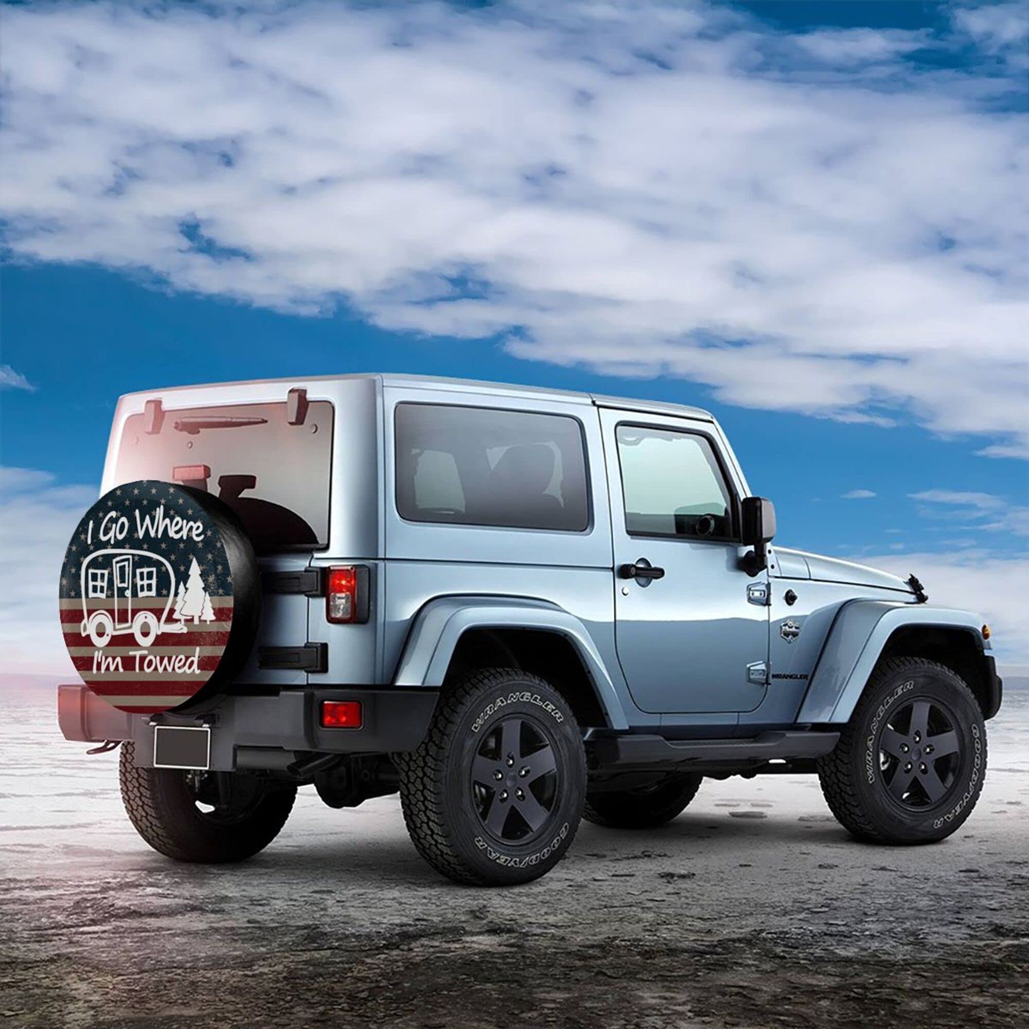 I Go Where I'M Towed American Flag Spare Tire Cover Waterproof Dust-Proof Universal 14 Inch Wheel Camper Spare Tire Cover Fit Fo