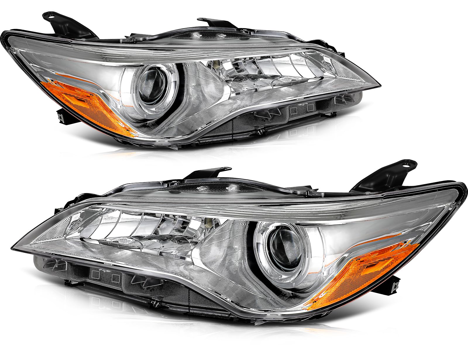 LSAILON Fit For Toyota Camry 2015-2017 Headlight Assembly Clear Lens Chrome Housing Amber Reflector Driver and Passenger Side
