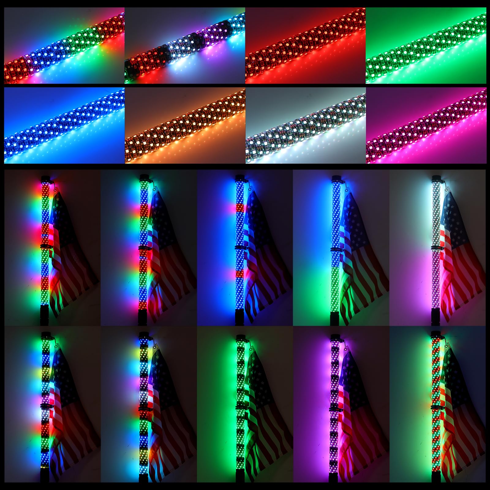 AddSafety 2PCS 4FT Fat UTV Whip Lights with Rocker Switch, High Brightness Antenna Whips Side by Side with Steering/Brake and Re