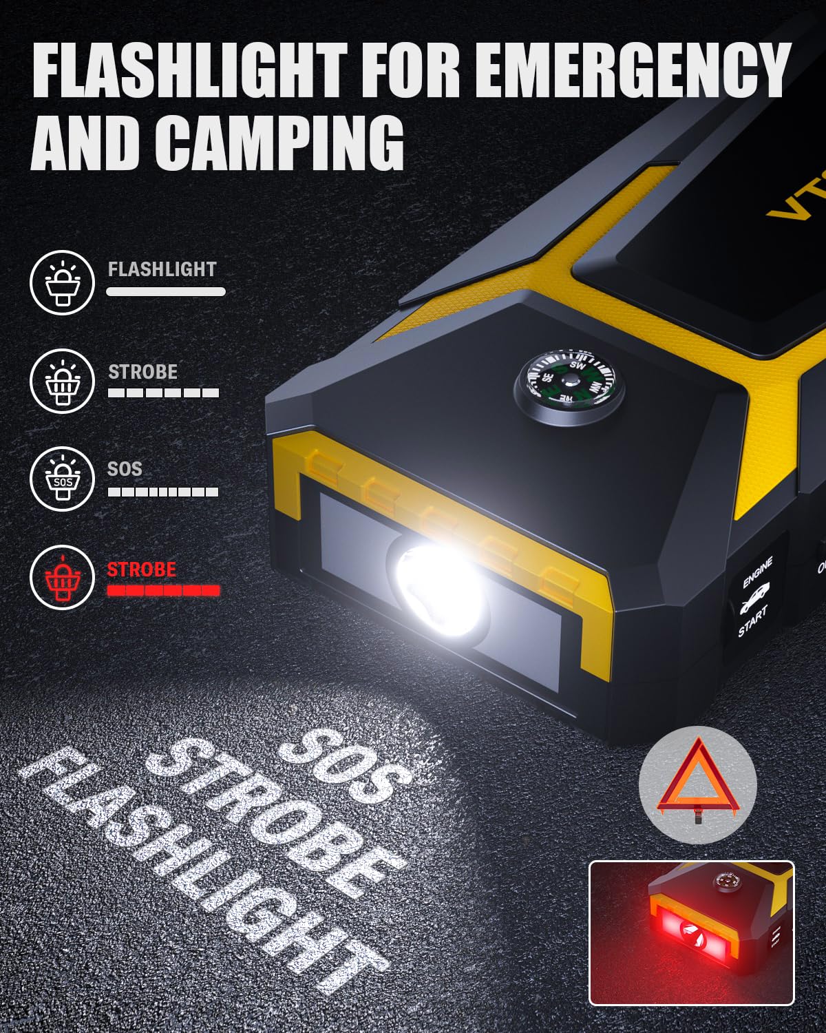 VTOMAN V8 Jump Starter - 2000A Peak, 12V Lithium Battery Booster for Up to 8L Gas & 6L Diesel Engines, Portable, Yellow
