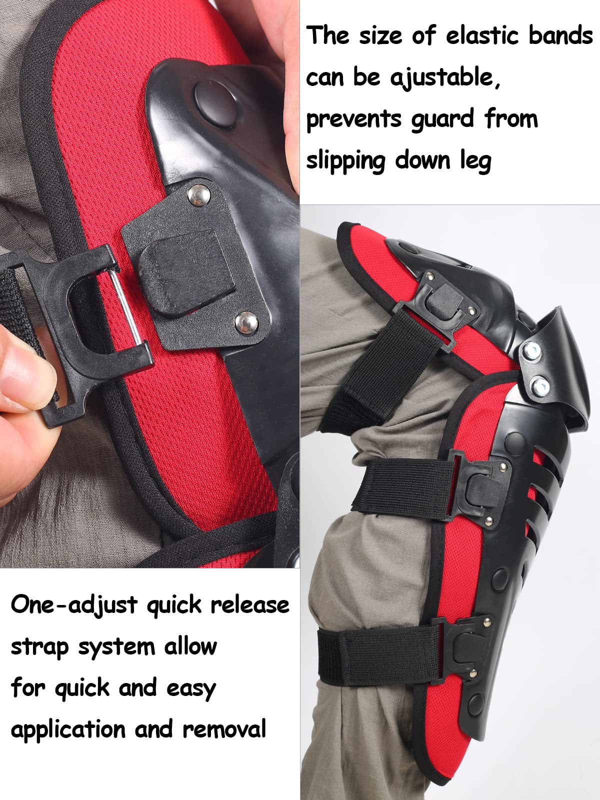 RIDBIKER Knee Shin Guard Pads - Adjustable Breathable Armor for Motorcycle Cycling - Lengthen Size, Red, Crashproof, 1 Pair