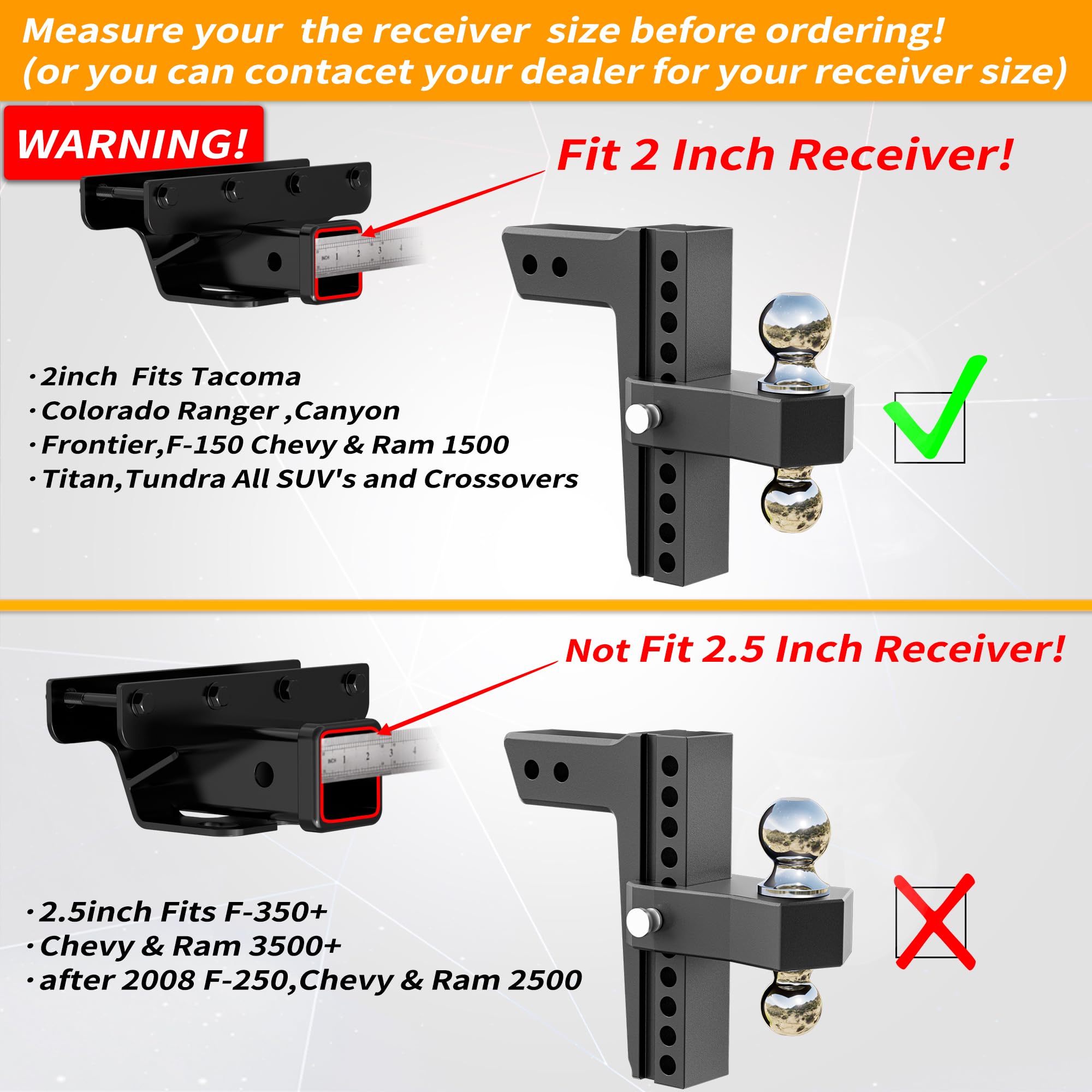 Locame Adjustable Trailer Hitch, Fits 2-Inch Receiver Only, 10-Inch Drop/Rise Aluminum Drop Hitch,12,500 Lbs Gtw-Tow Hitch For H