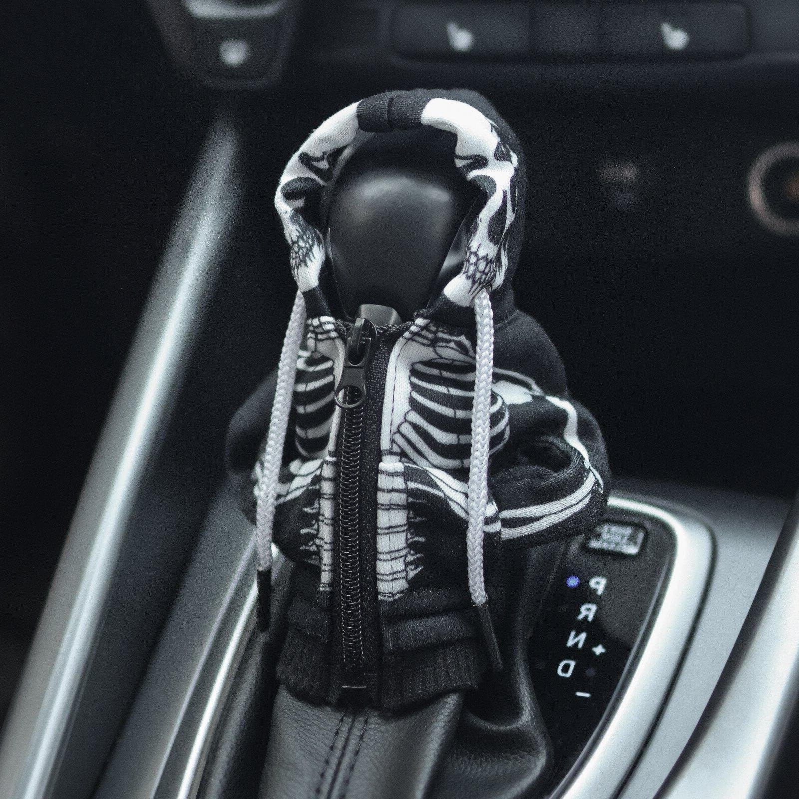 OFBAND Car Gear Shift Cover for Skull Motif,Cool Car Gear Shift Knob Cover with Mini Zip Protects Shifts Knob Car Decor,Funny Ge
