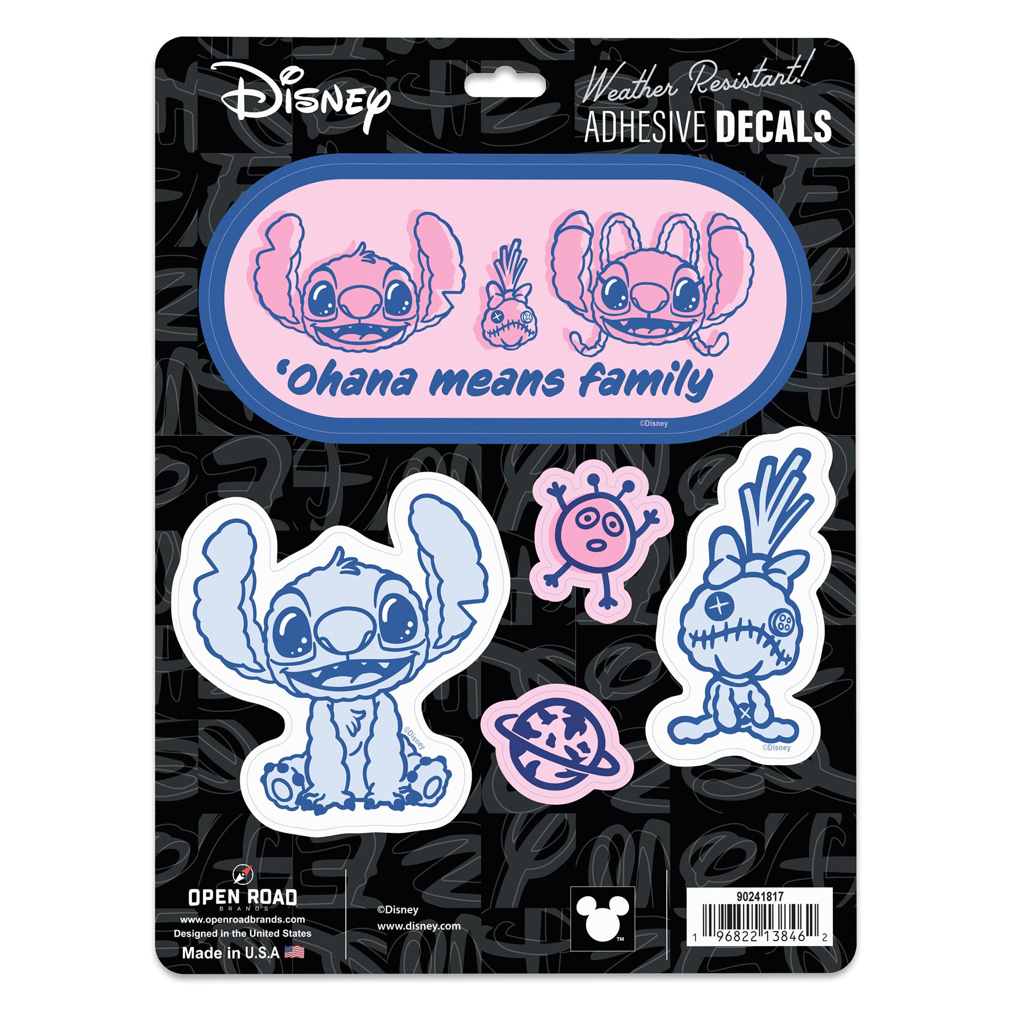 Disney Lilo and Stitch Ohana Means Family Adhesive Vinyl Decals - Cute Set of Stitch Stickers for Car, 1 Pack (5 Count)