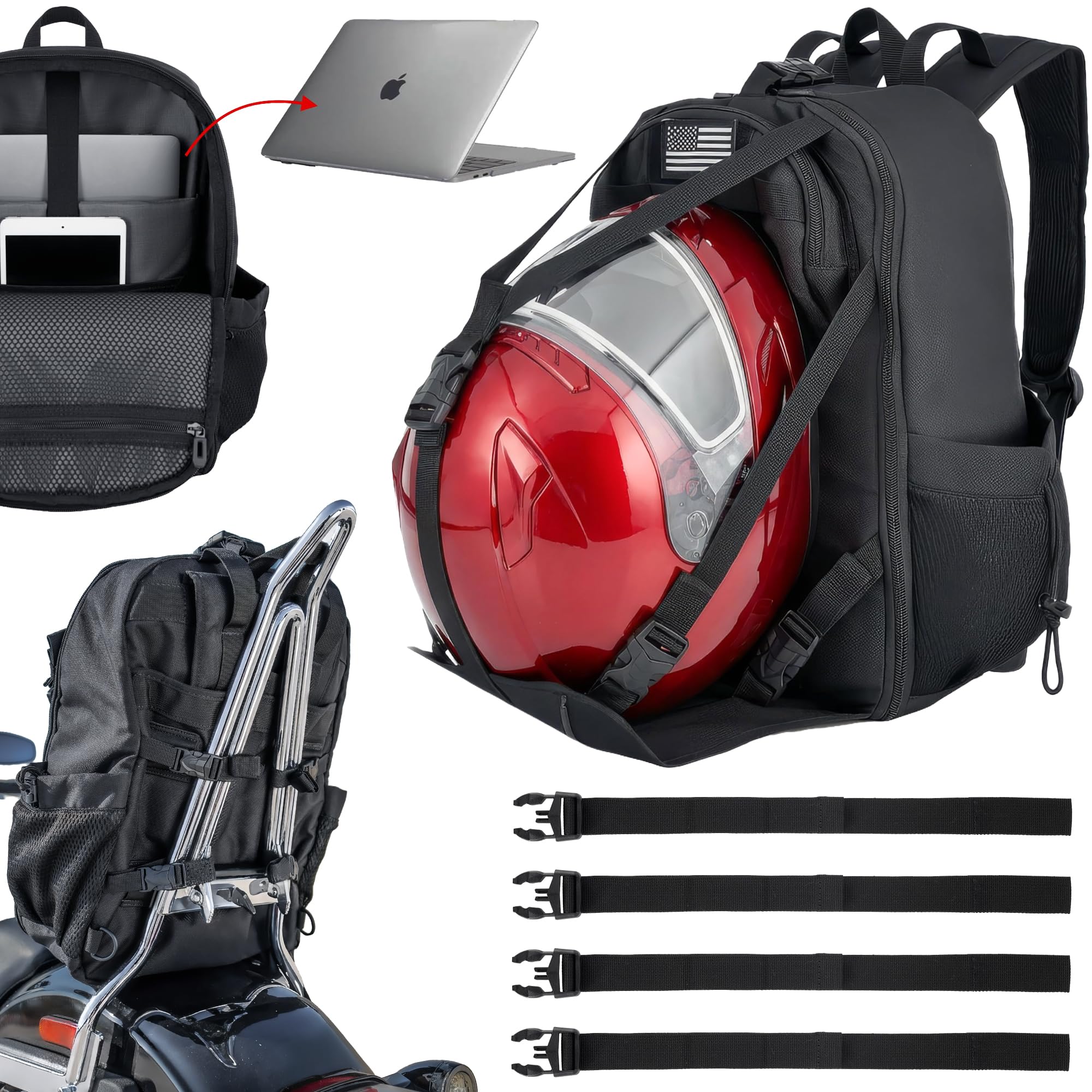 Nomad Motorcycle Backpack Fits Helmet, Bike Sissy Bar Backpack Lightweight Military Molle Tactical Back Pack Men/Women, Laptop R