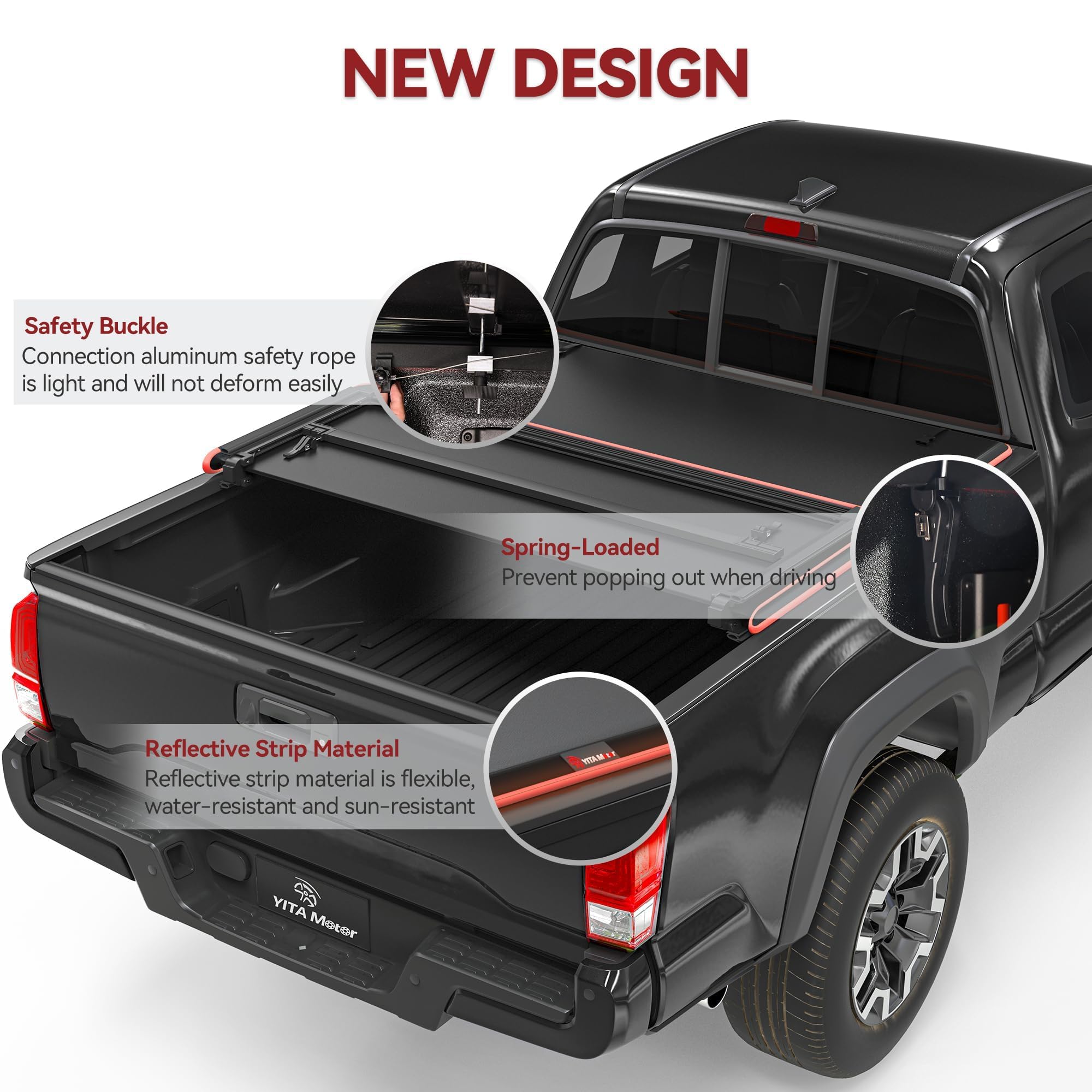 YITAMOTOR Soft Tri-fold Truck Bed Tonneau Cover for 2005-2025 Nissan Frontier, 5ft Bed, Black, PVC Material, Reflective Strip