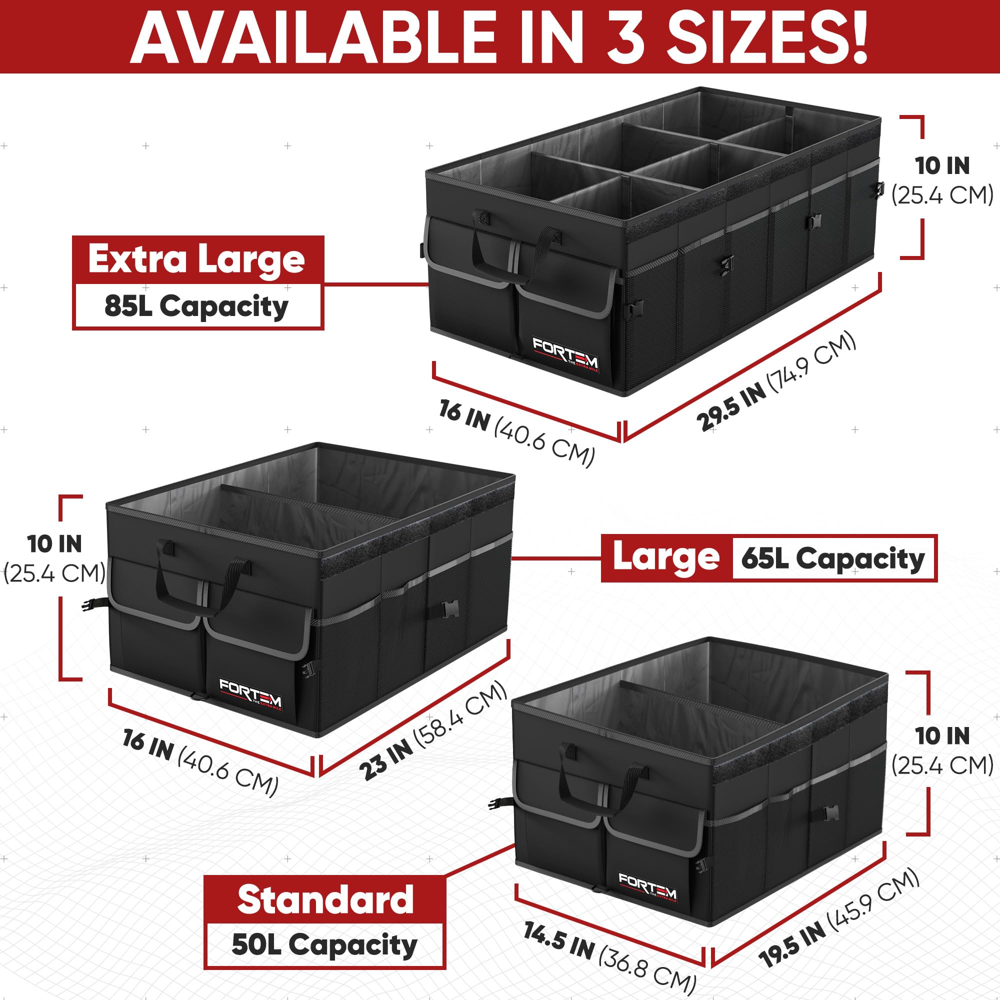 Fortem Car Trunk Organizer, Collapsible Multi Compartment Suv Organizer, Foldable Storage For Car Accessories For Women Men, 600