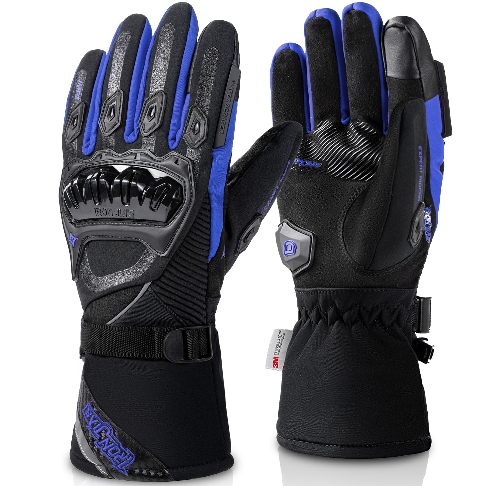 Iron Jia'S Motorcycle Gloves Winter Cold Weather Warm Touchscreen Waterproof Windproof Protective Gear (Blue, Xxl)