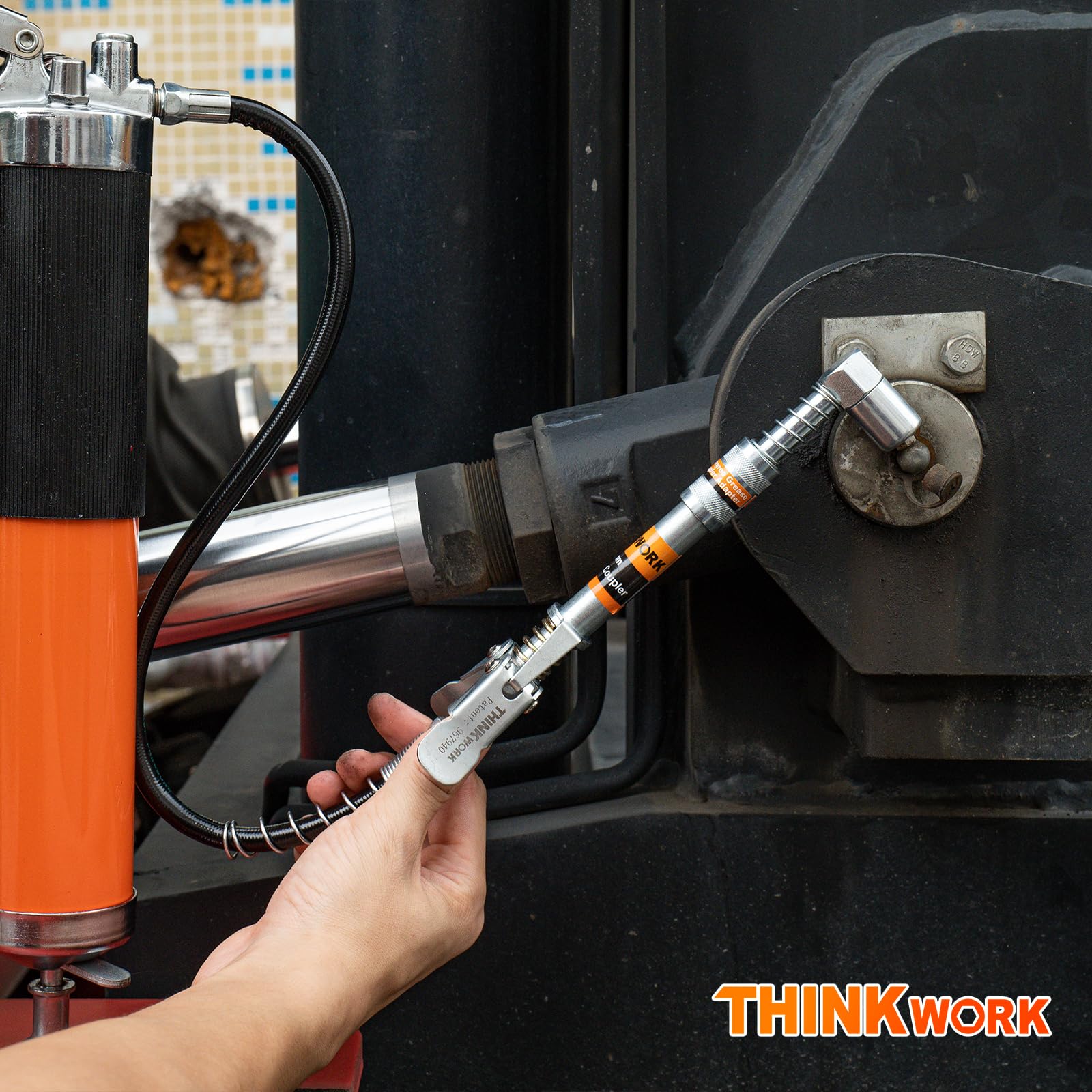 THINKWORK Grease Gun Coupler Set, Alloy Steel, Double Handle Extra Reach, 90° Adaptor, 12000 PSI, Compatible with 1/8" NPT Grease Guns