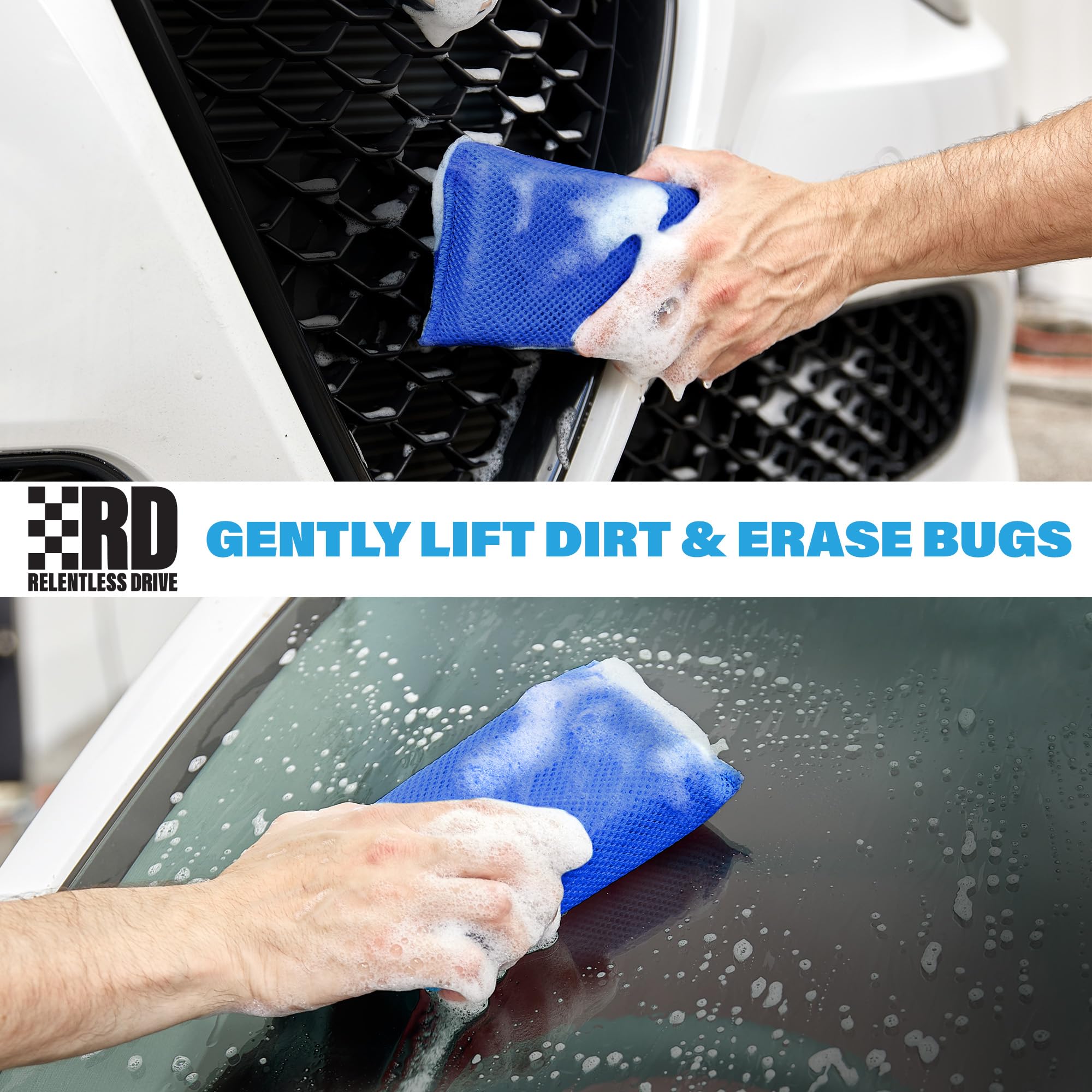 Relentless Drive Microfiber Bug Sponge (6 Pack) - Large Car Sponge For Car Washing, Ultra Soft Mesh Sponges, Scratch-Free For Ca