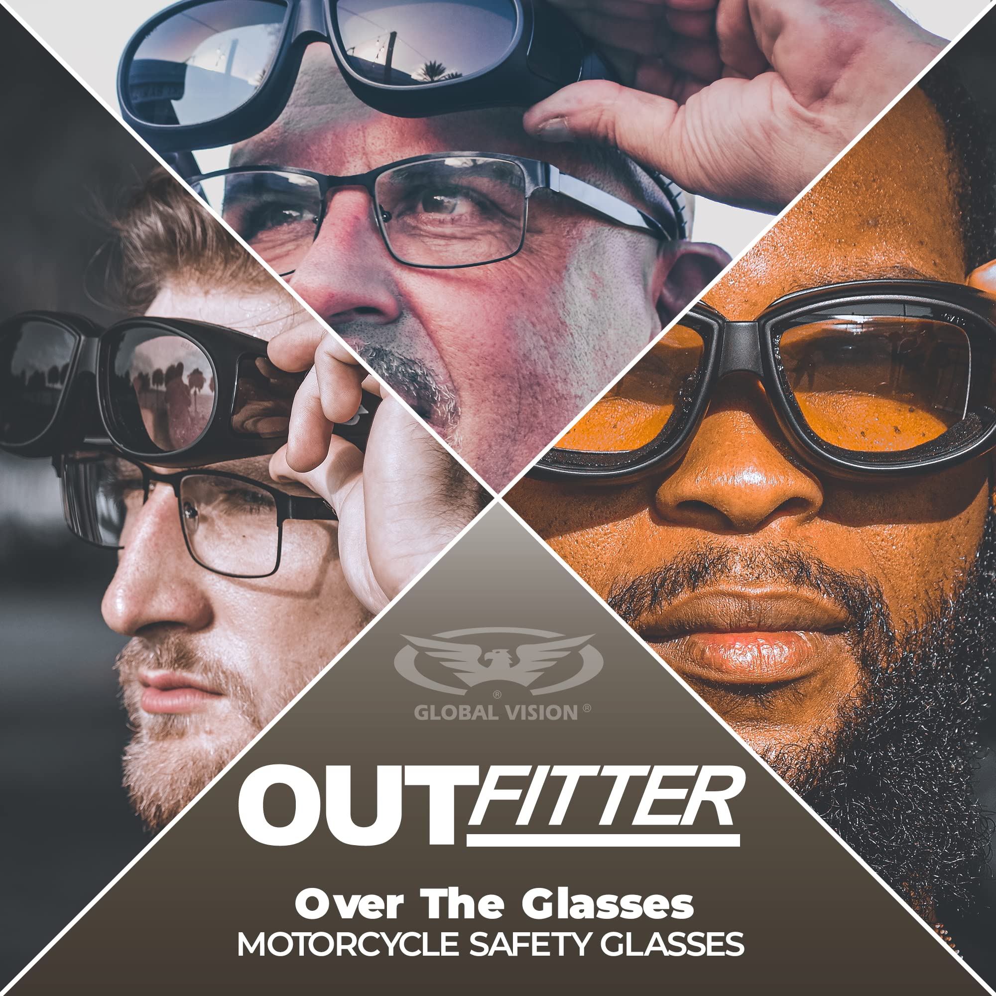 Global Vision Outfitter Padded Fit-Over Motorcycle Safety Sunglasses (Clear To Smoke Lens)