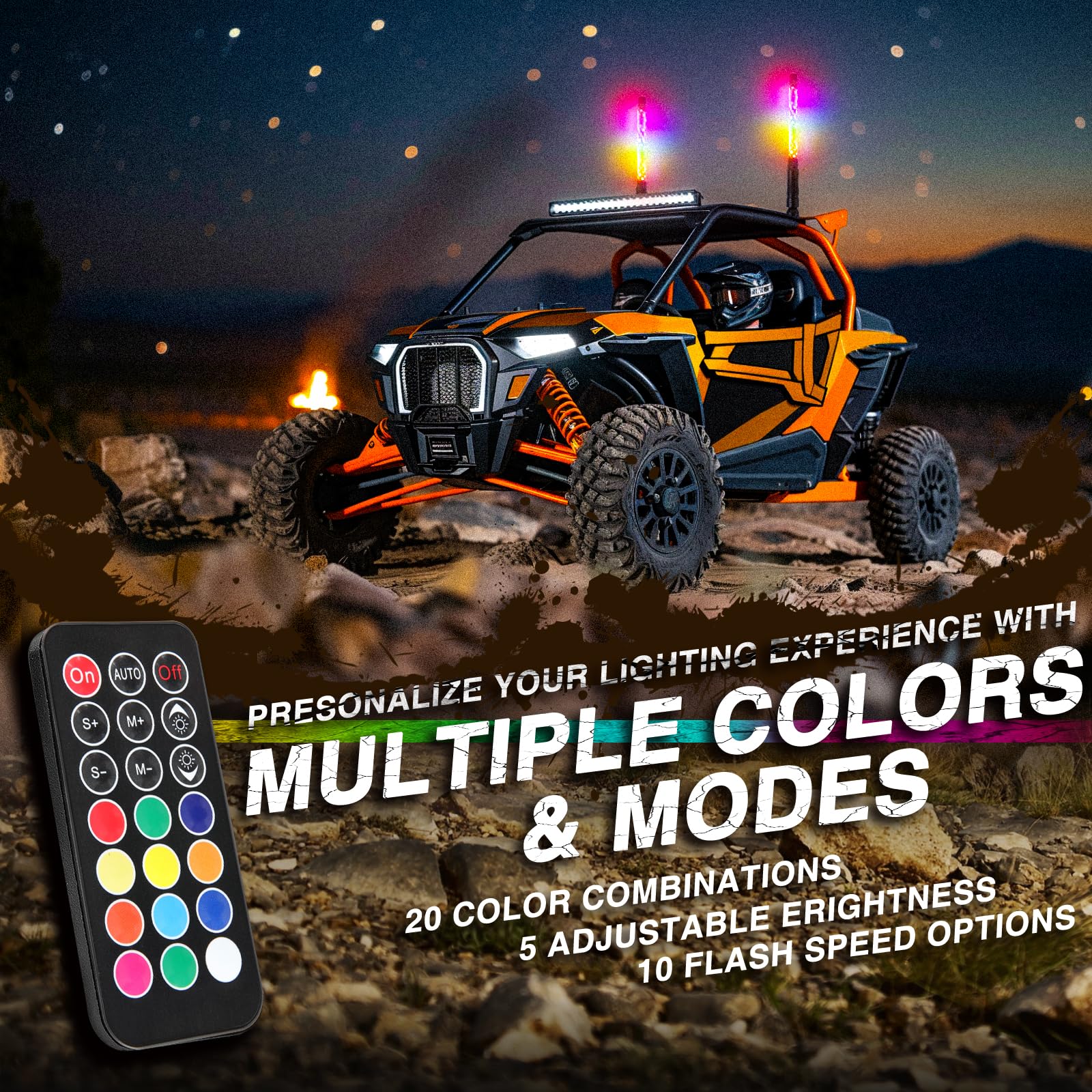 DREAMOTOR Whip Lights, 2Pcs 1FT Spiral RGB LED Whip Lights for Side by Side with Wireless Remote and APP Control, RGB Chasing Li