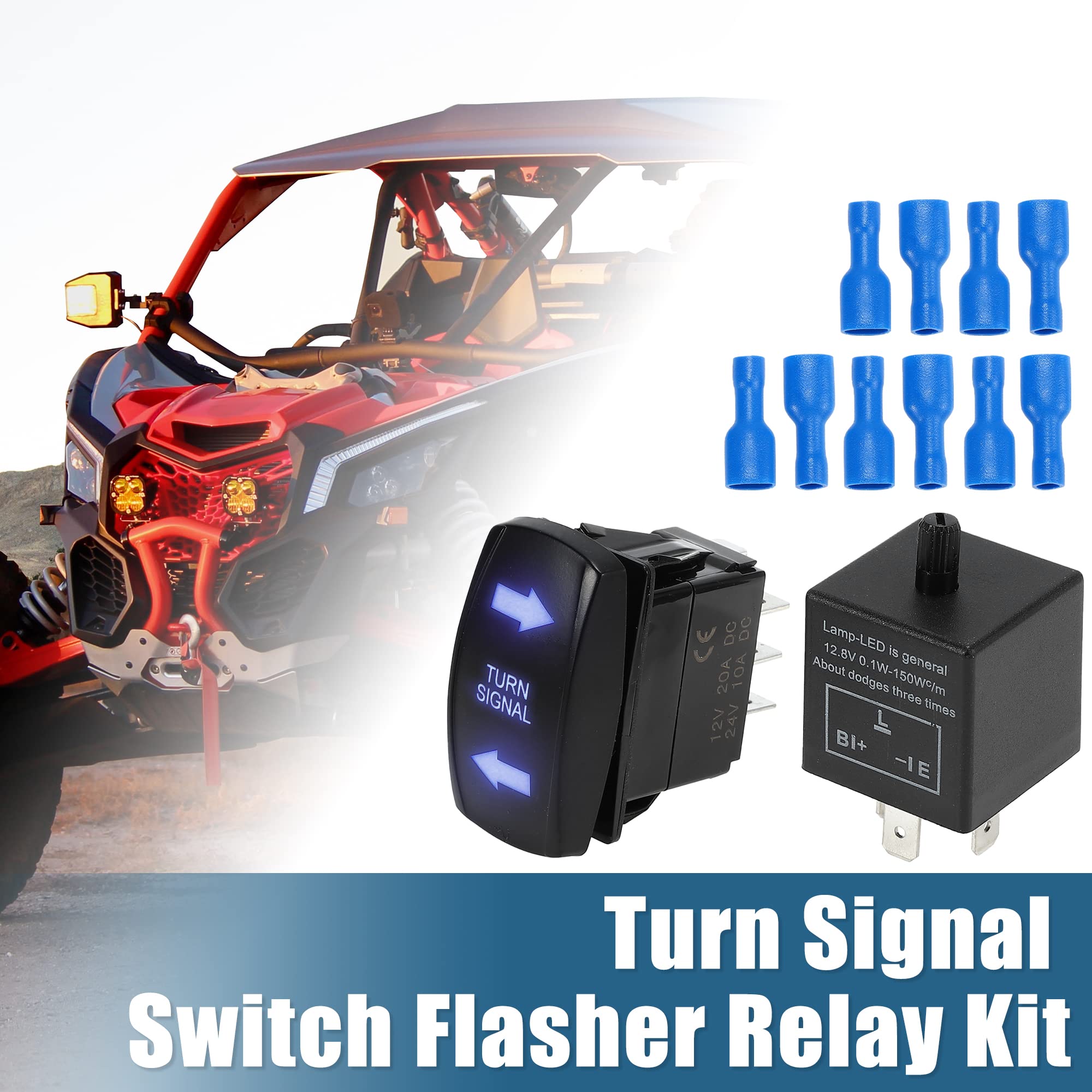 X Autohaux Blue Led 7 Pin Turn Signal Switch With 3 Pin Adjustable Flasher Relay 3 Way On-Off-On Rocker Switch Led Flasher Blink