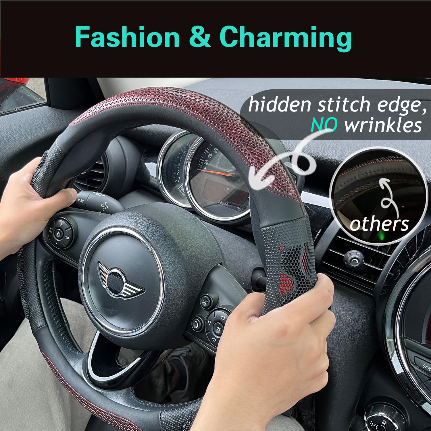 Pinctrot Steering Wheel Cover Great Grip With 3D Honeycomb Anti-Slip Design, Universal 14.5-15 Inch (Wine Red)