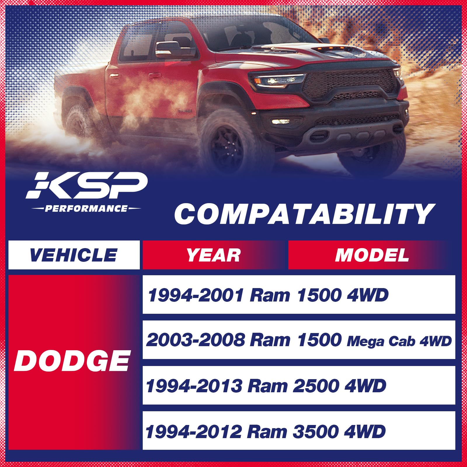 KSP Front Lift Kits for Dodge Ram 1500 2500 3500 1994-2001, 3inch Leveling Lift Spacers fit 2002-2012 Ram 2500 3500, 2pcs Steel