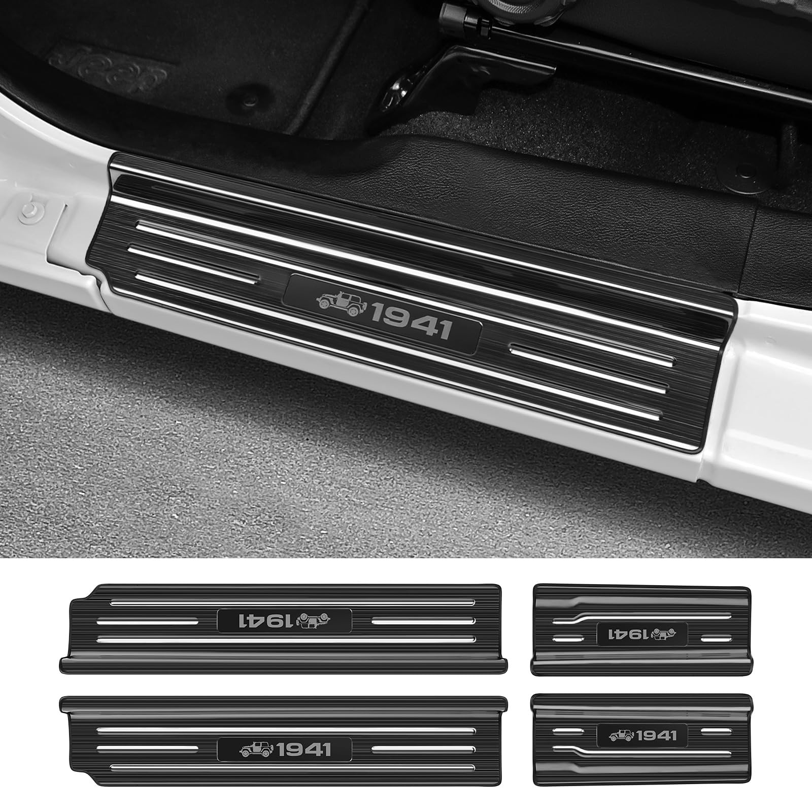 Bercicci 4PCS Door Sill Protector for Jeep Wrangler JL JLU 2018-2025 & Gladiator JT 2020-2025 Accessories Stainless Steel Front 